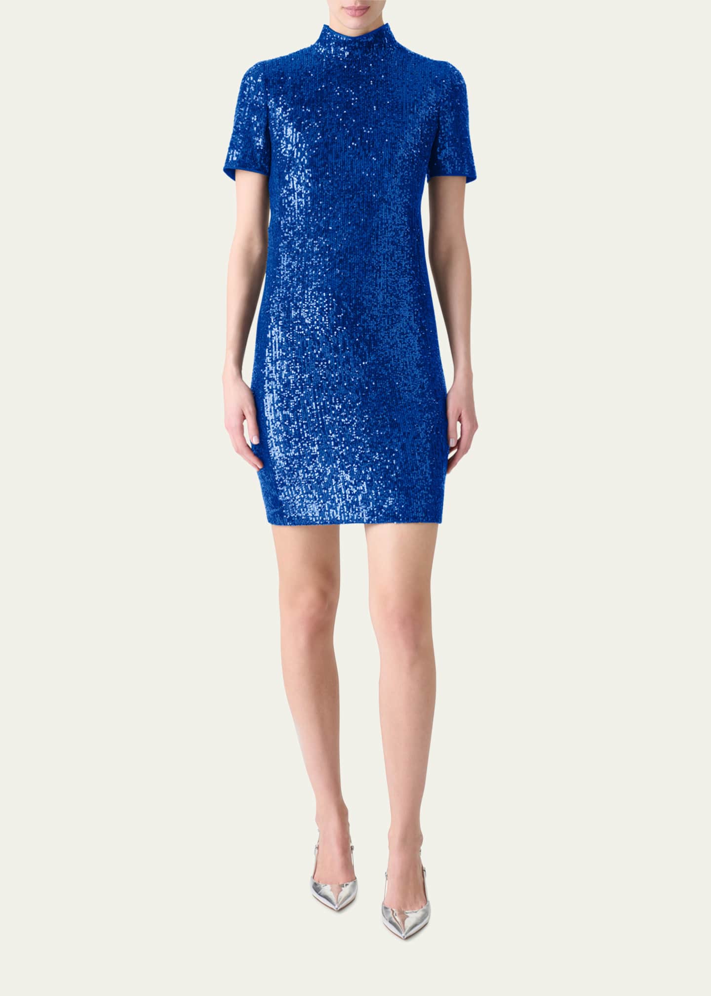 Akris Sequined Jersey Mock-Neck Mini Dress Image 2 of 5