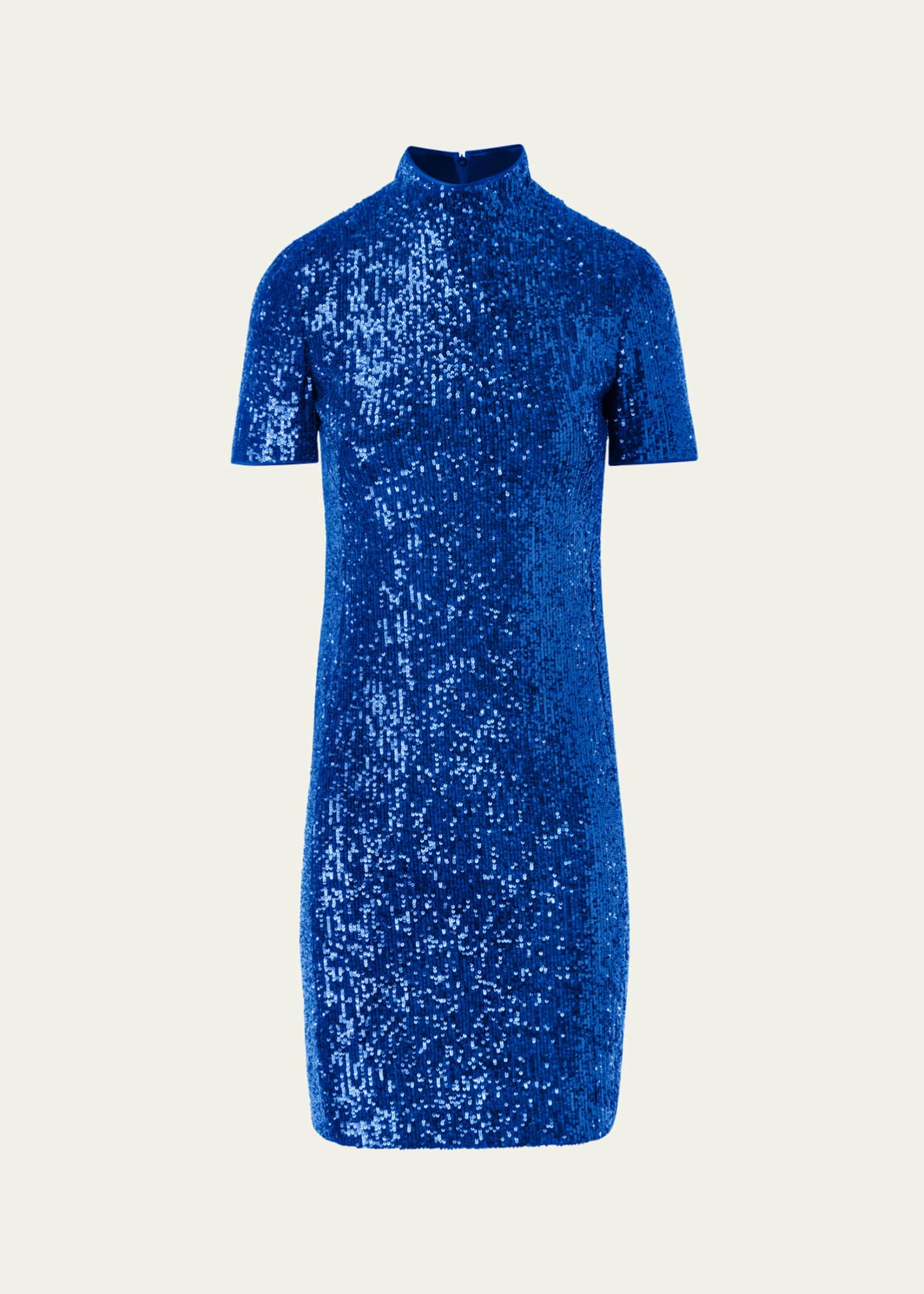 Akris Sequined Jersey Mock-Neck Mini Dress Image 1 of 5