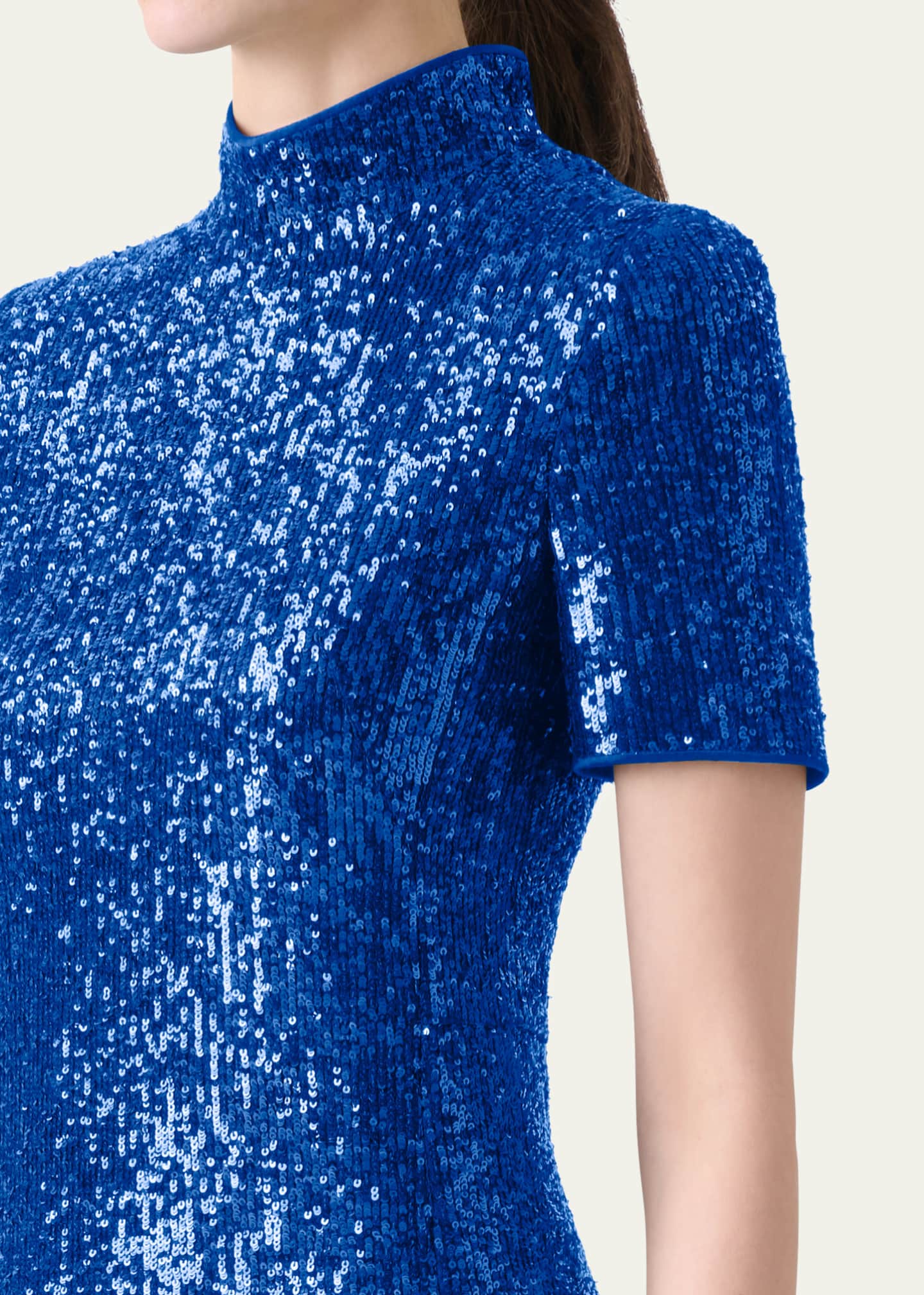 Akris Sequined Jersey Mock-Neck Mini Dress Image 5 of 5