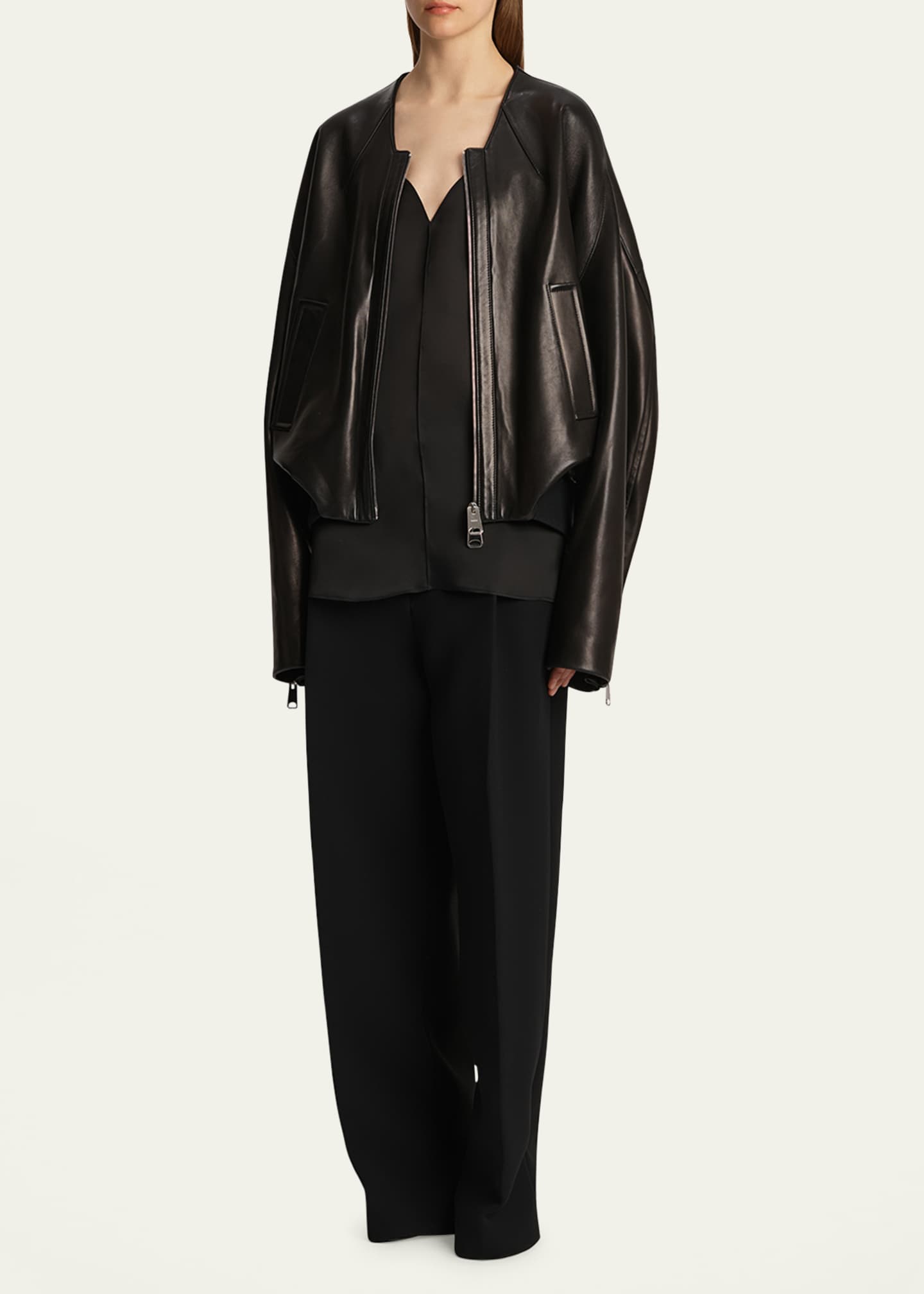 Khaite Hewit Zip-Cuff Leather Jacket Image 2 of 5