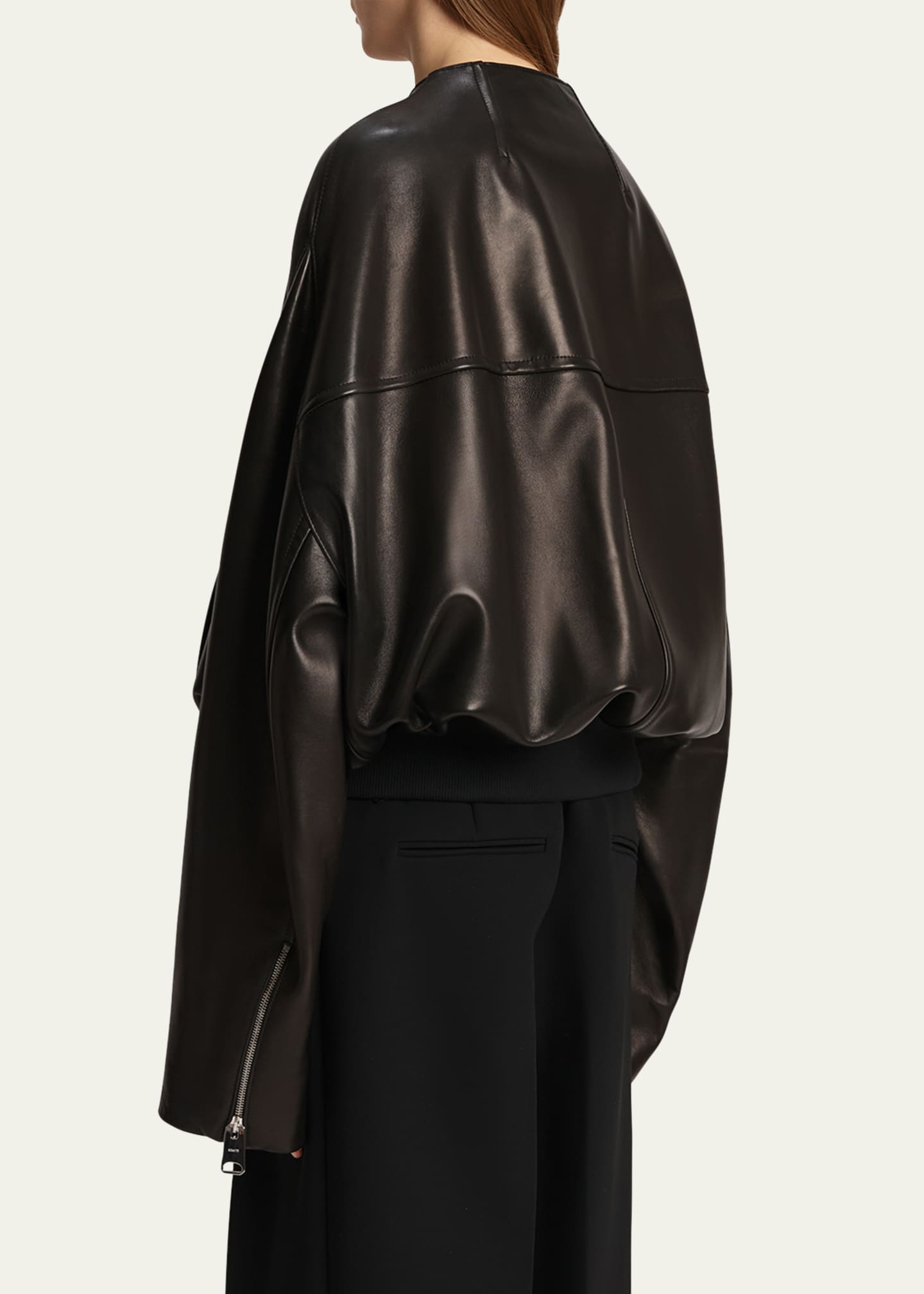 Khaite Hewit Zip-Cuff Leather Jacket Image 3 of 5