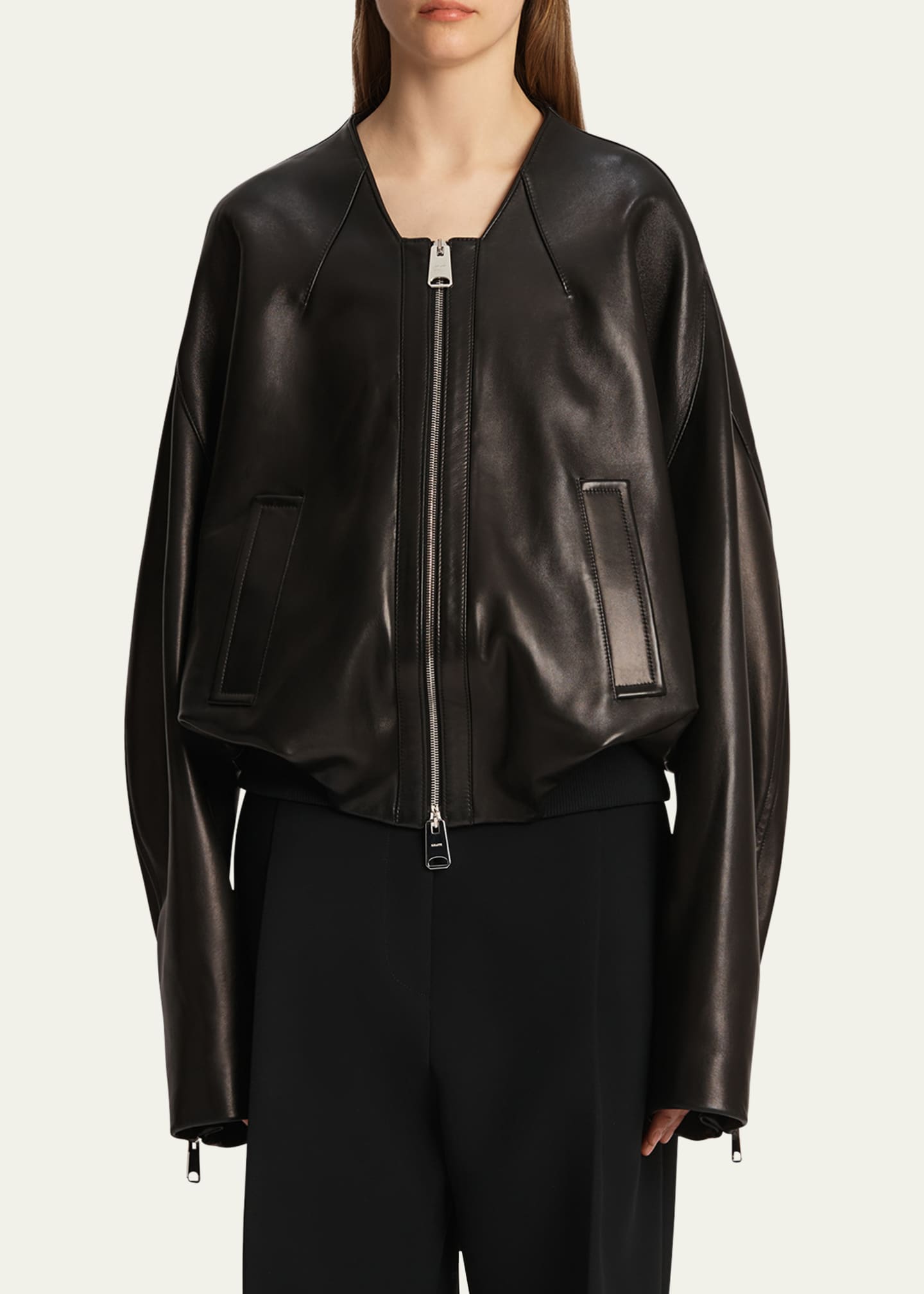 Khaite Hewit Zip-Cuff Leather Jacket Image 4 of 5
