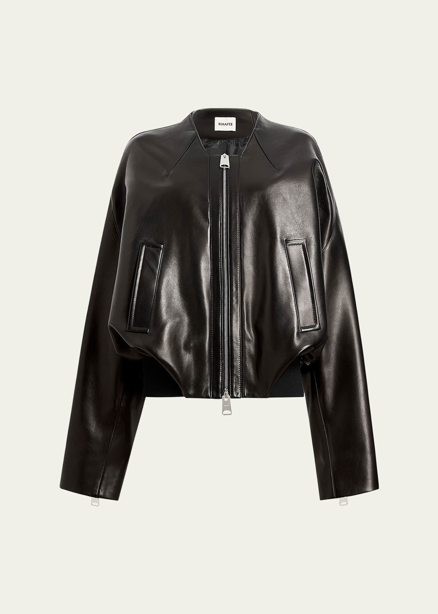 Khaite Hewit Zip-Cuff Leather Jacket Image 1 of 5