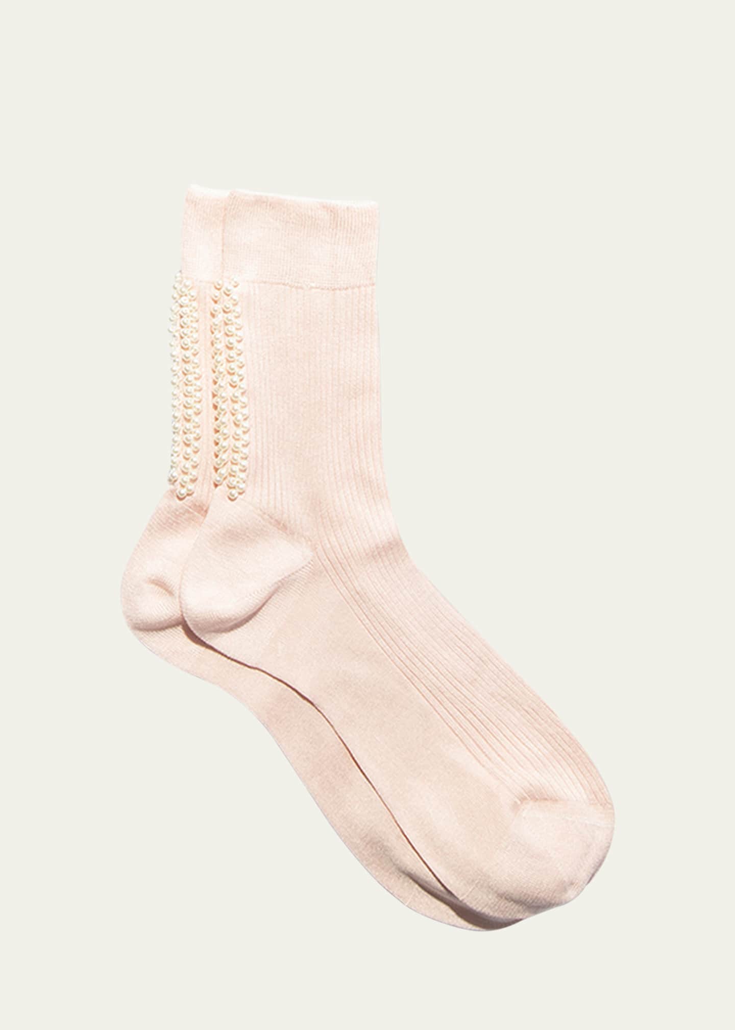 Maria La Rosa Antik Ribbed Bead-Embellished Crew Socks