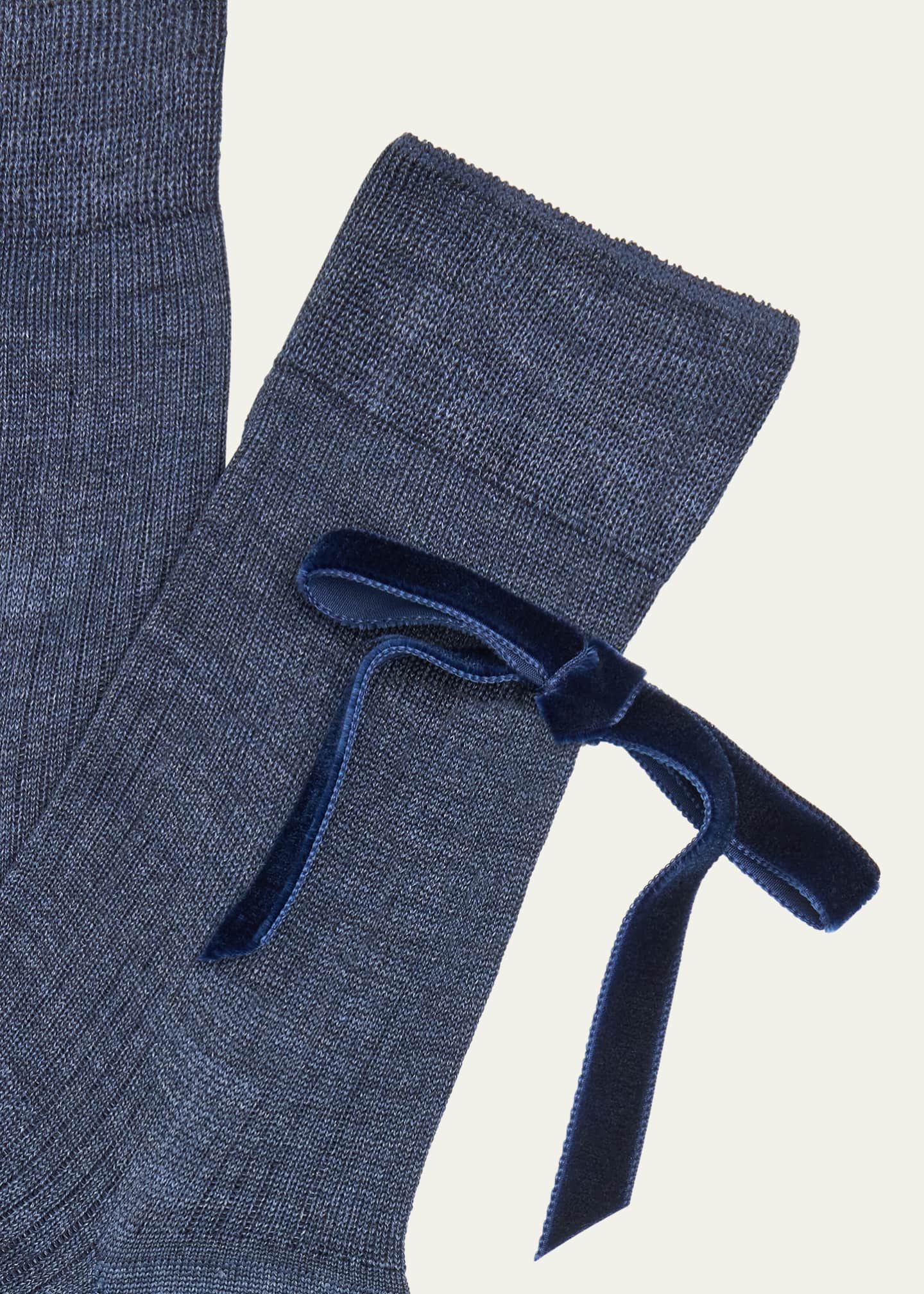 Maria La Rosa Ribbed Bow-Embellished Crew Socks Image 2 of 2