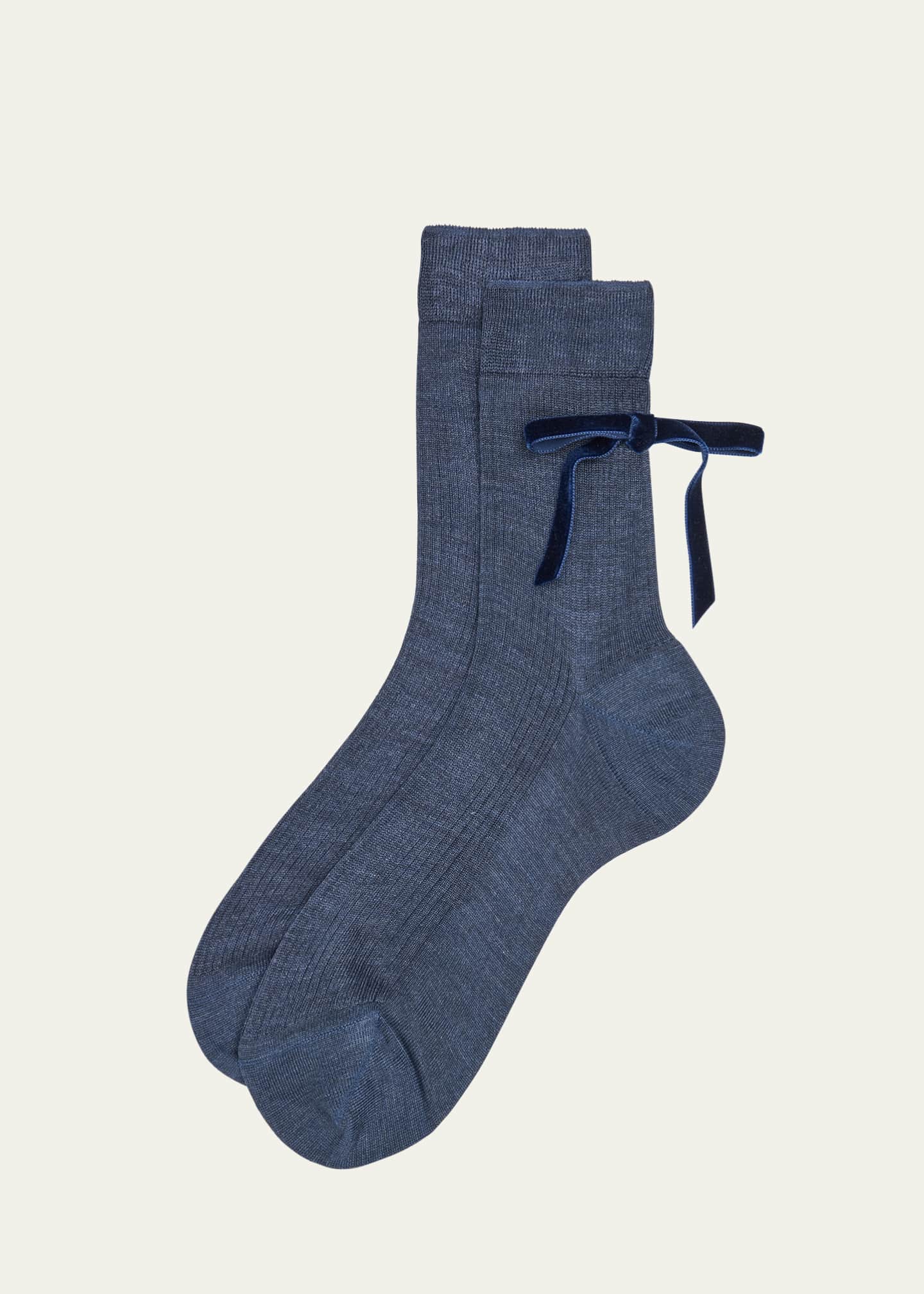 Maria La Rosa Ribbed Bow-Embellished Crew Socks Image 1 of 2