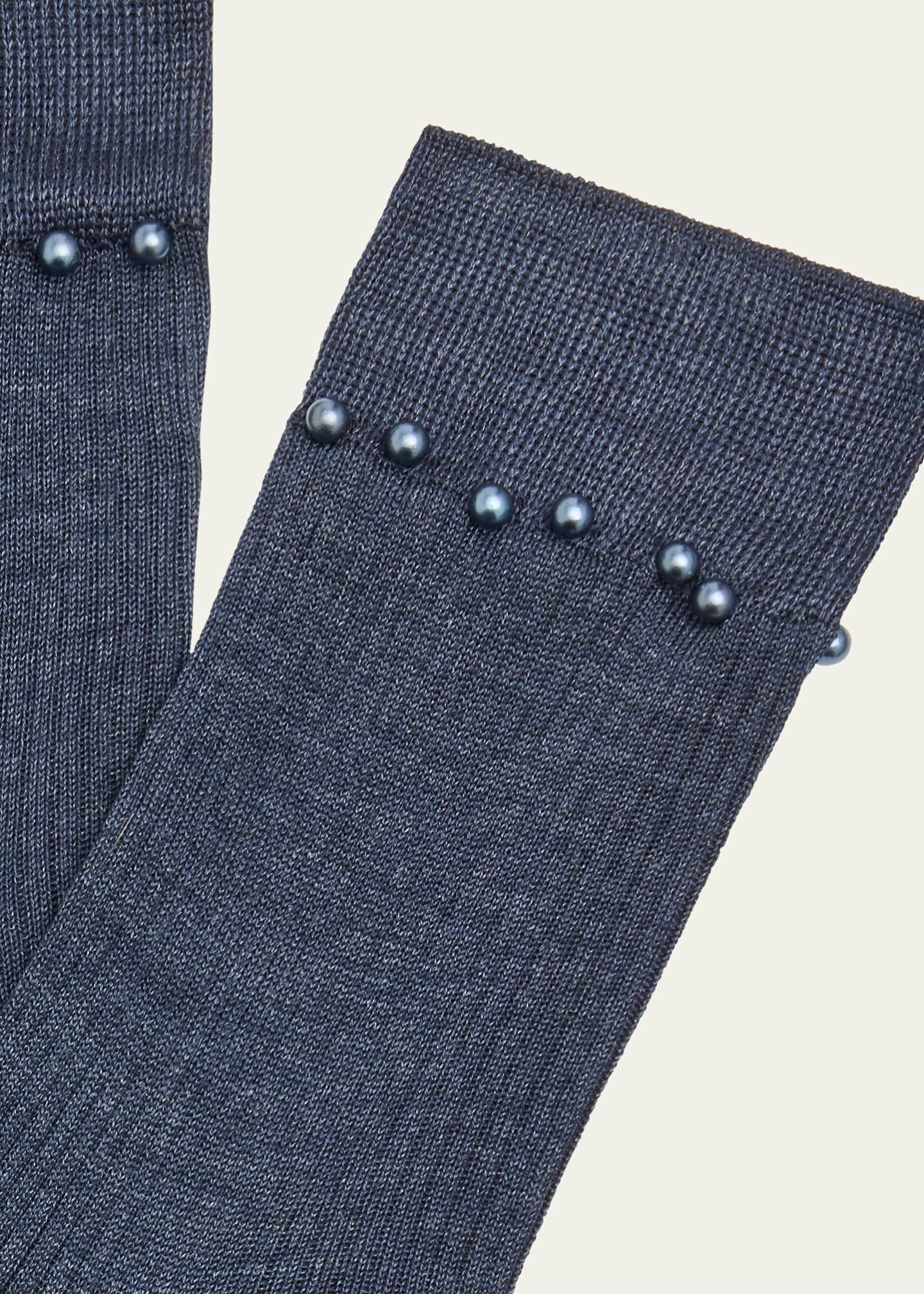 Maria La Rosa Piercing Ribbed Pearly-Embellished Silk Socks Image 2 of 2
