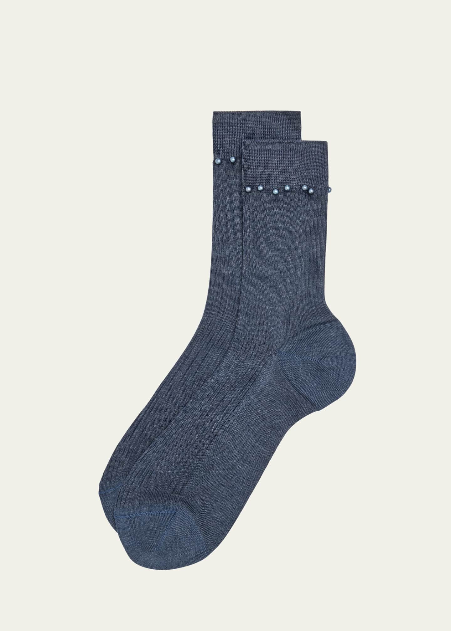 Maria La Rosa Piercing Ribbed Pearly-Embellished Silk Socks Image 1 of 2