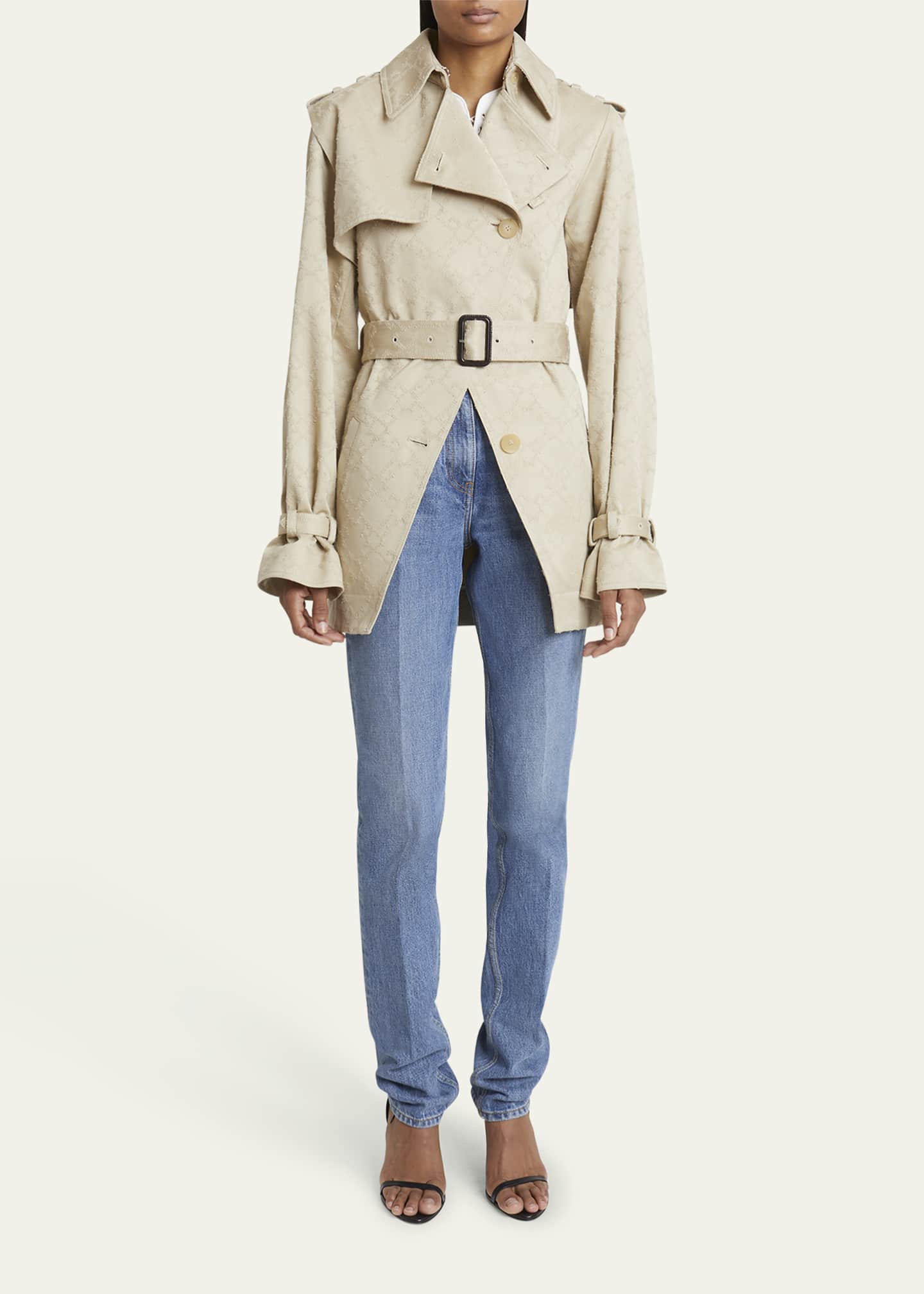 Givenchy Distressed Monogram Belted Cutaway Trench Jacket Image 2 of 5