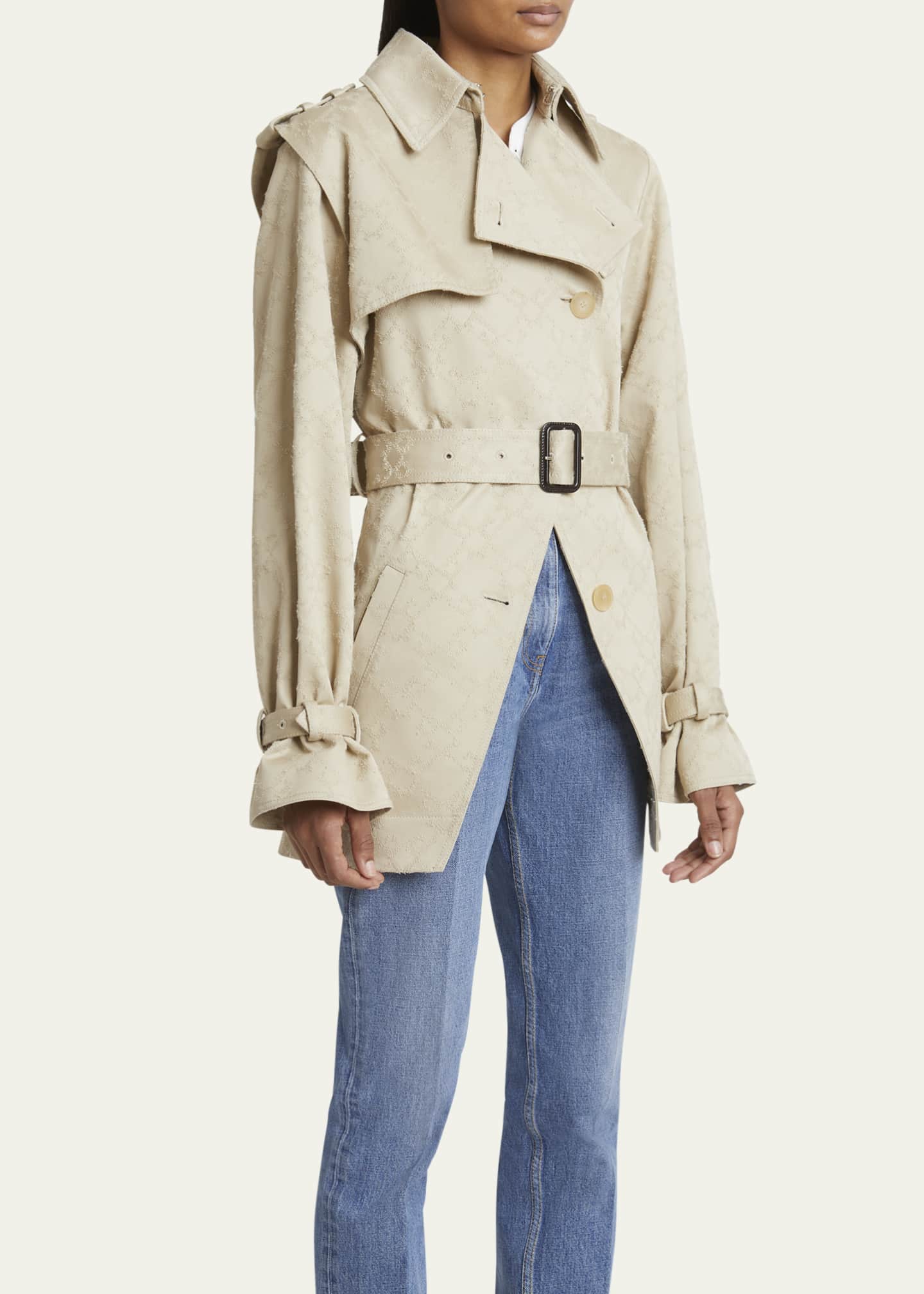 Givenchy Distressed Monogram Belted Cutaway Trench Jacket Image 4 of 5