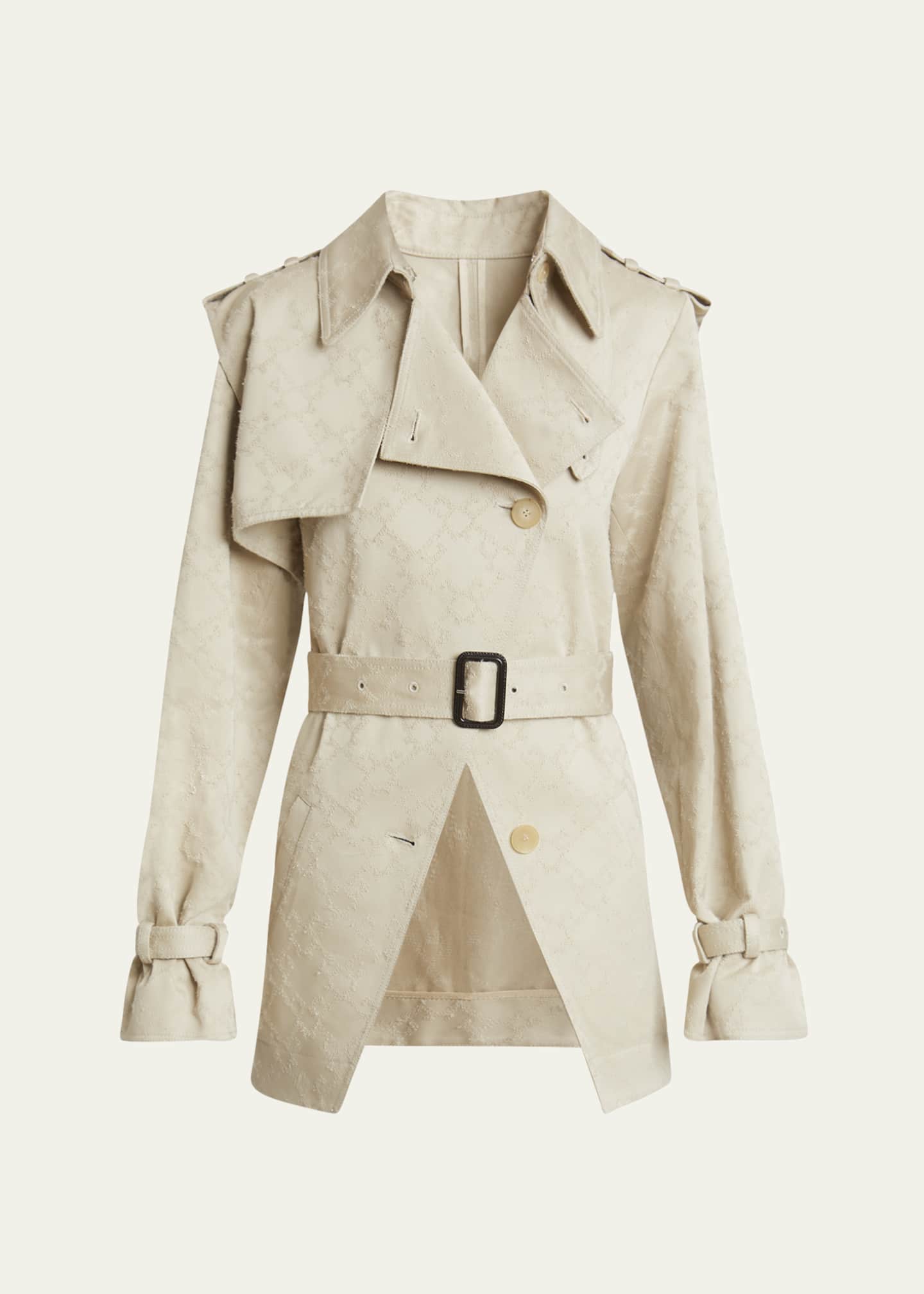 Givenchy Distressed Monogram Belted Cutaway Trench Jacket Image 1 of 5