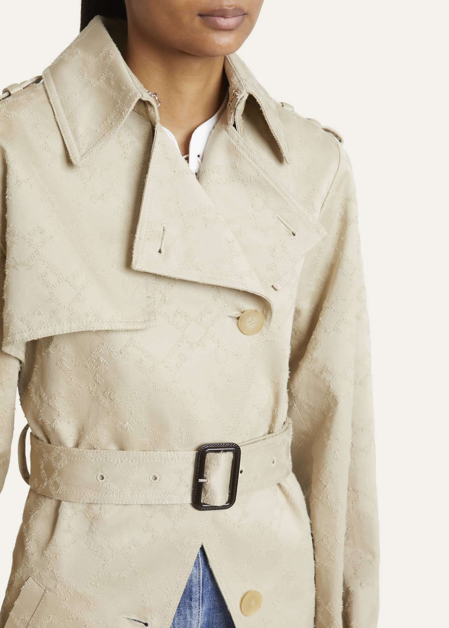 Givenchy Distressed Monogram Belted Cutaway Trench Jacket Image 5 of 5
