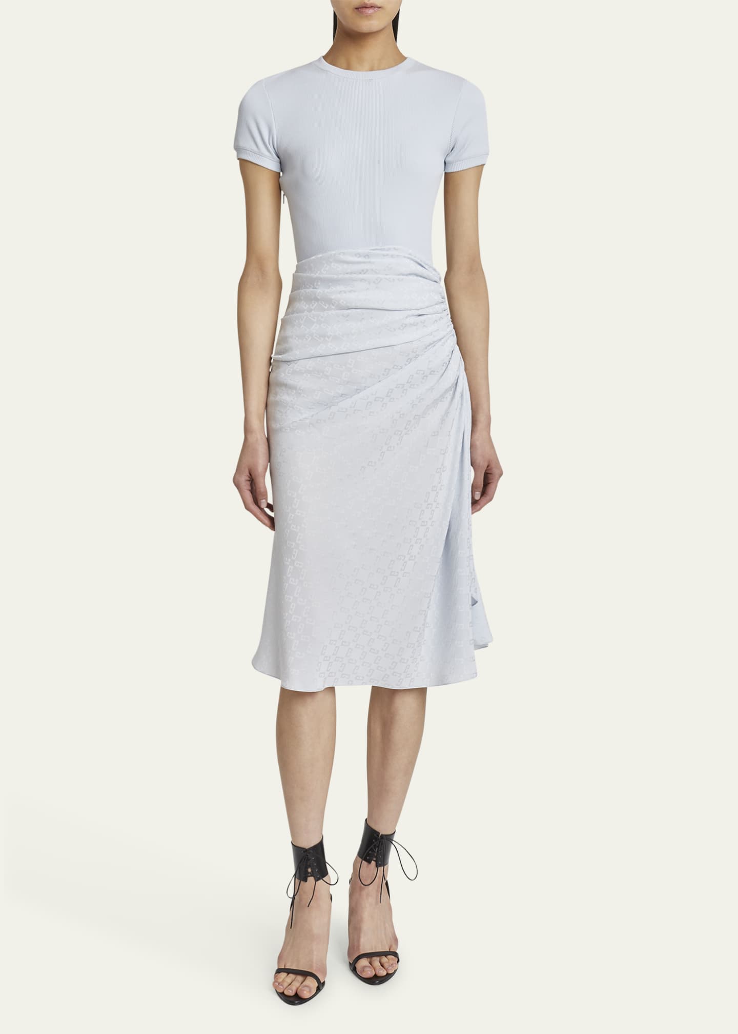 Givenchy Ruched Monogram Draped Silk Midi Dress Image 2 of 5