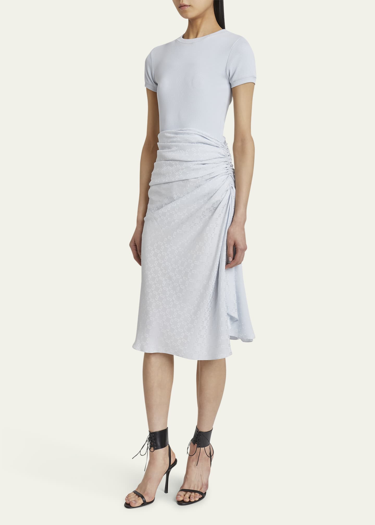 Givenchy Ruched Monogram Draped Silk Midi Dress Image 4 of 5