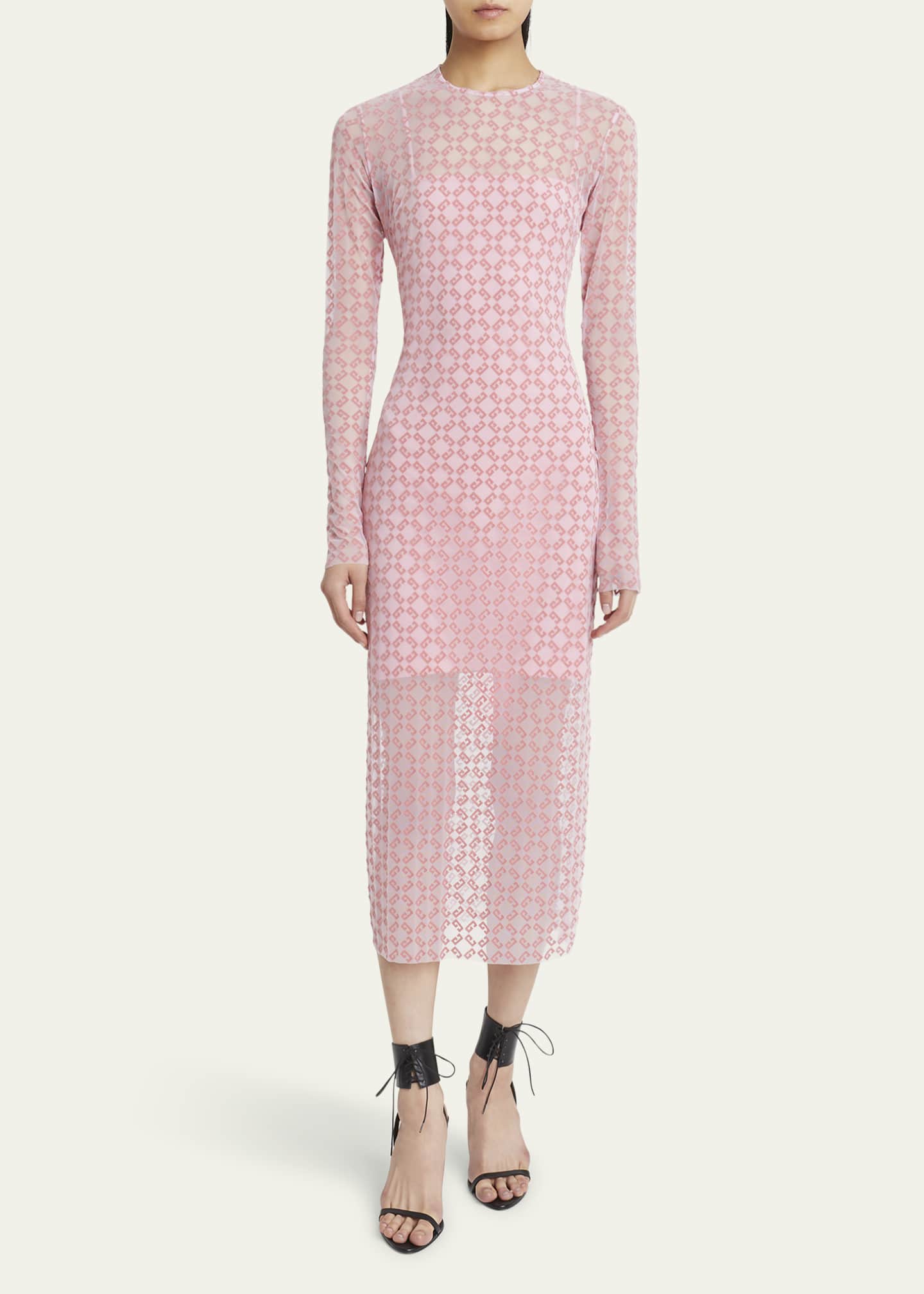【送料&関税込】Givenchy Long-sleeved Dress Givenchy Tulle Monogram Long Sleeve Midi Dress - Bergdorf
