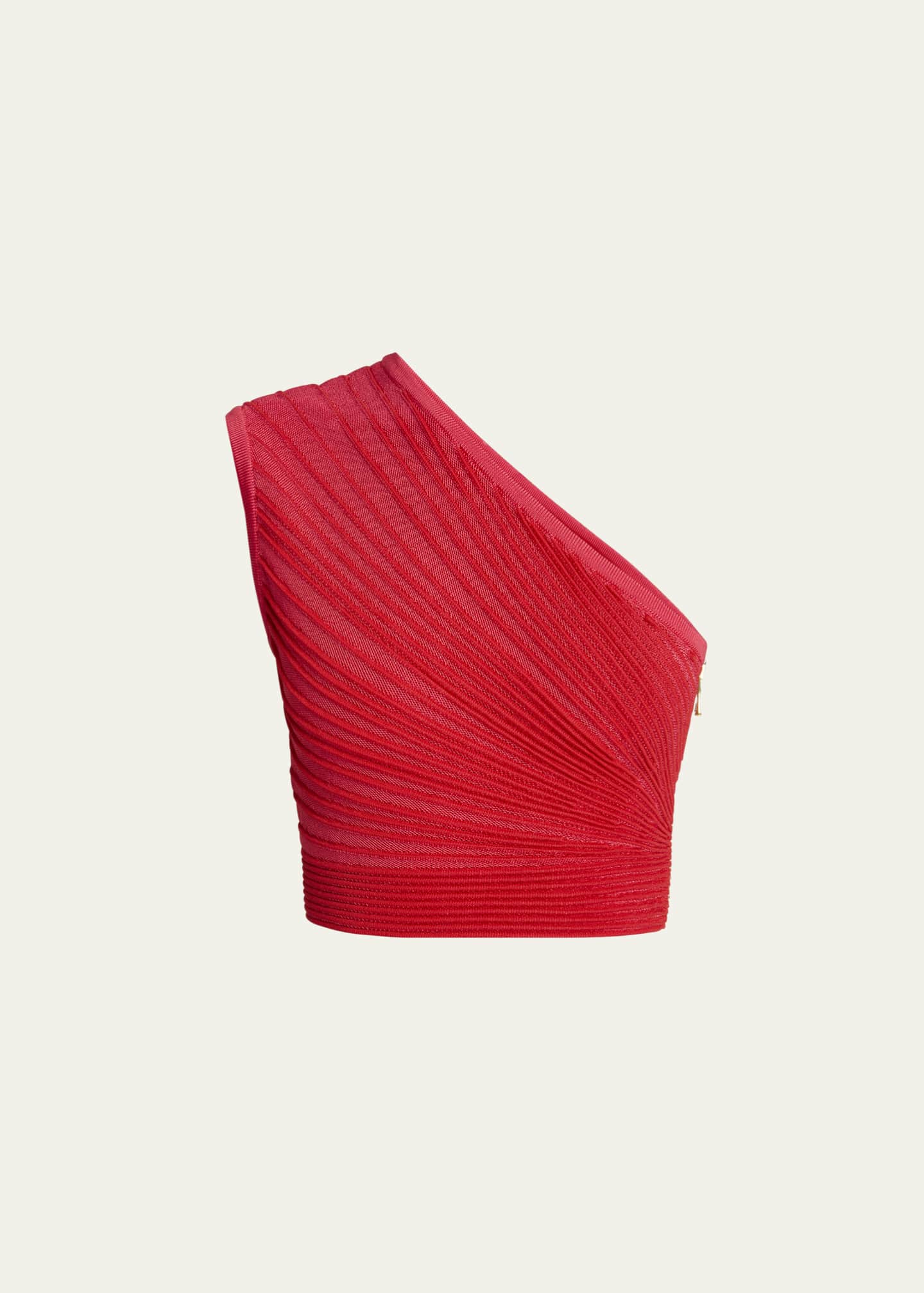 Balmain One Shoulder Ruched Knit Crop Top Image 1 of 5