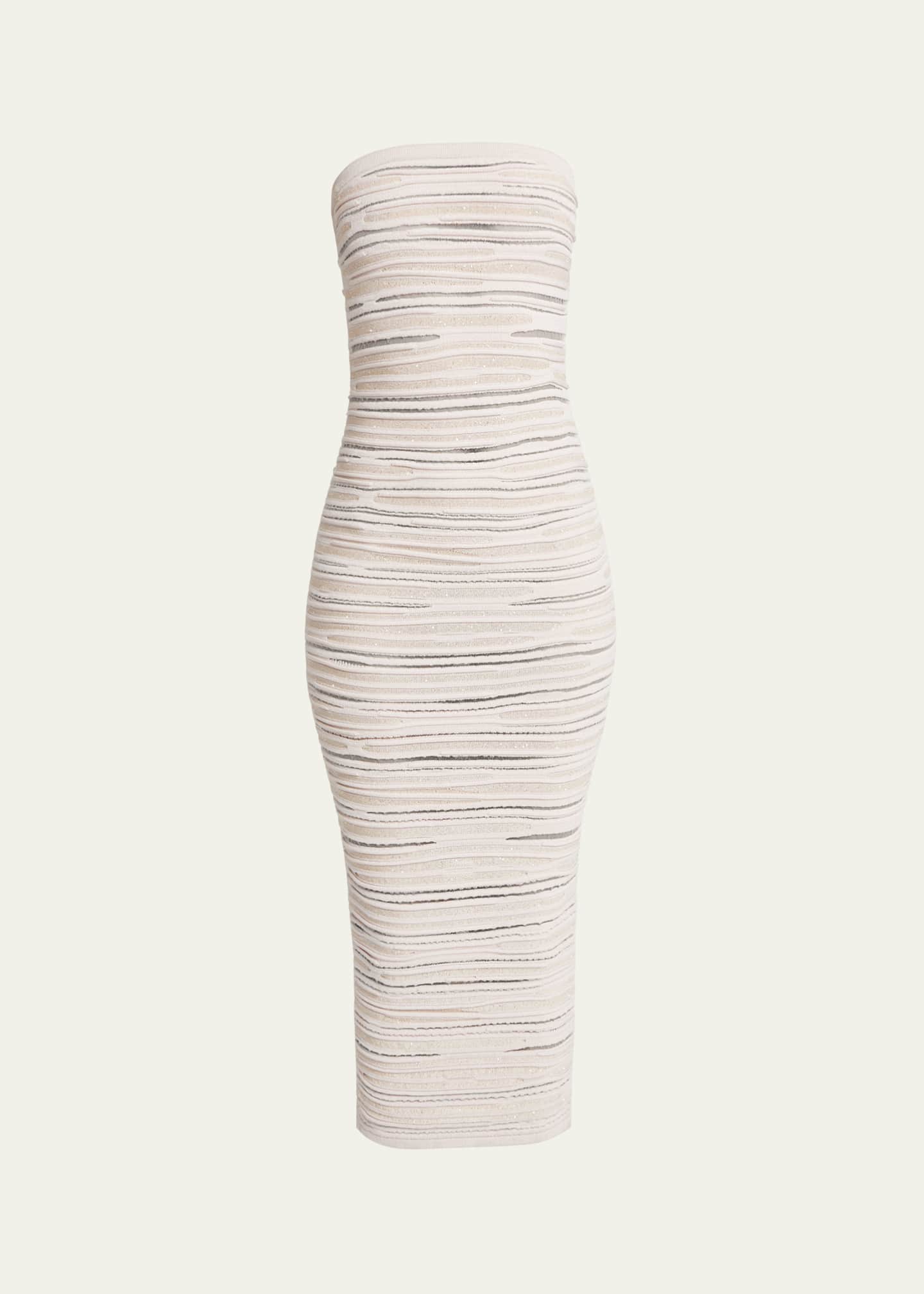 Balmain Strapless Glitter Body-Con Midi Dress Image 1 of 5