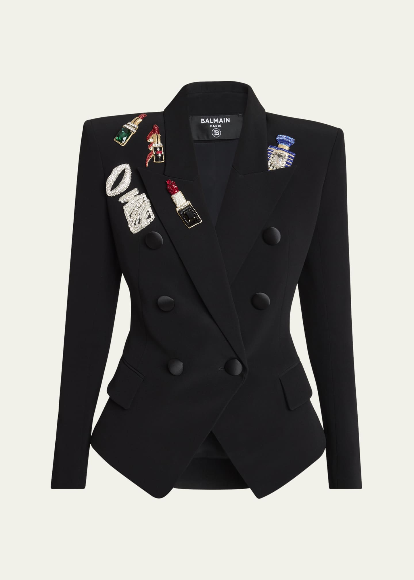 Balmain Double-Breasted Crystal Patch Blazer Image 1 of 5