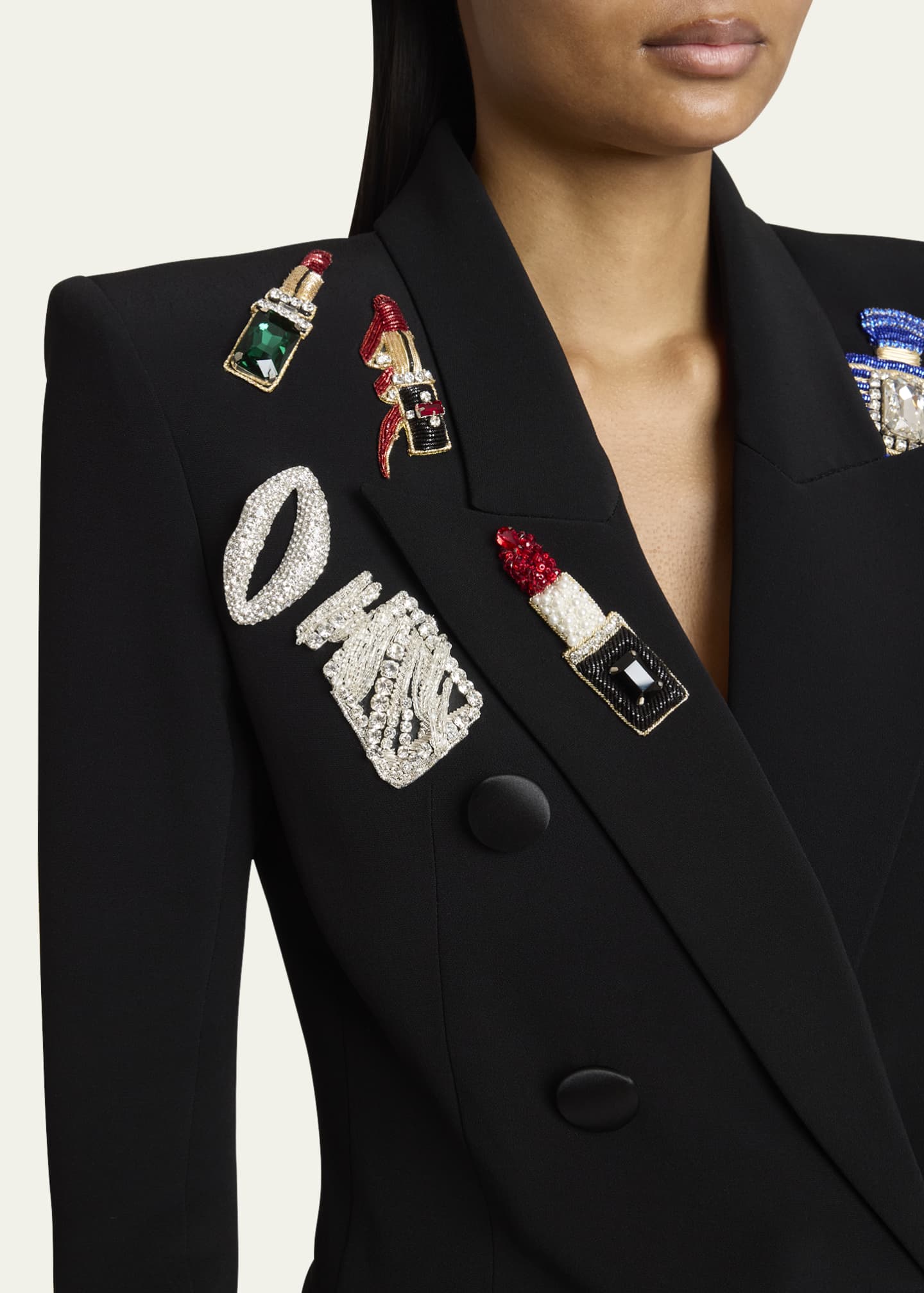 Balmain Double-Breasted Crystal Patch Blazer Image 5 of 5