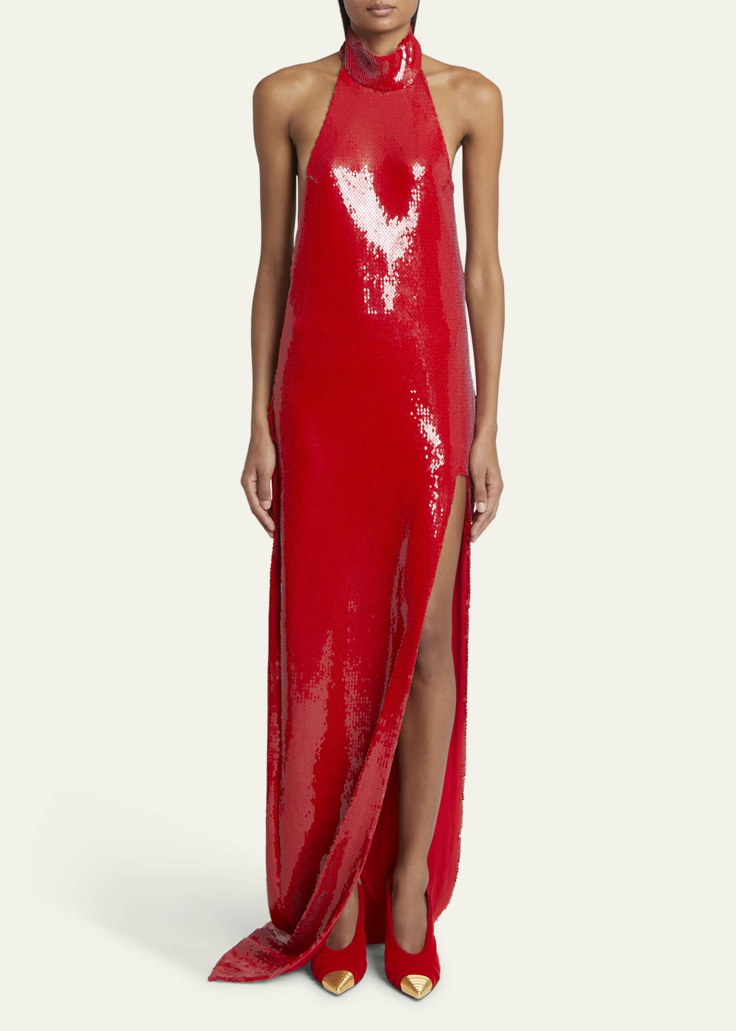 Balmain Halter Long Sequined Gown Image 2 of 5