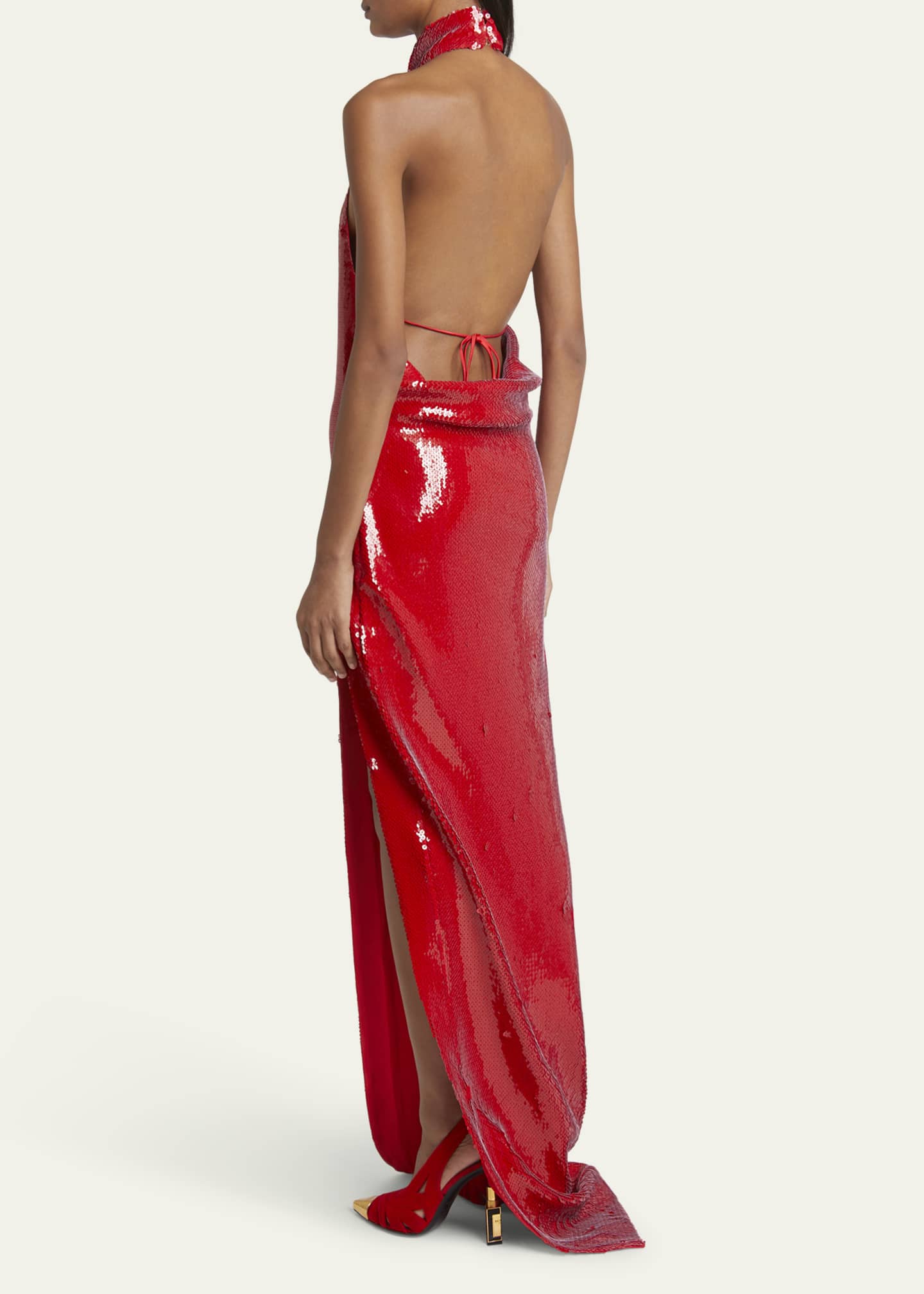 Balmain Halter Long Sequined Gown Image 3 of 5