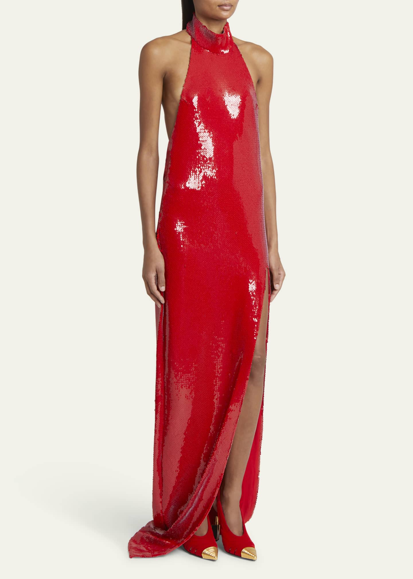 Balmain Halter Long Sequined Gown Image 4 of 5