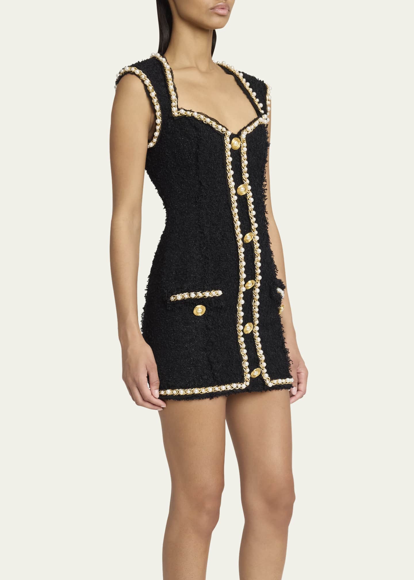 Balmain Tweed Chain and Pearl Mini Dress Image 4 of 5