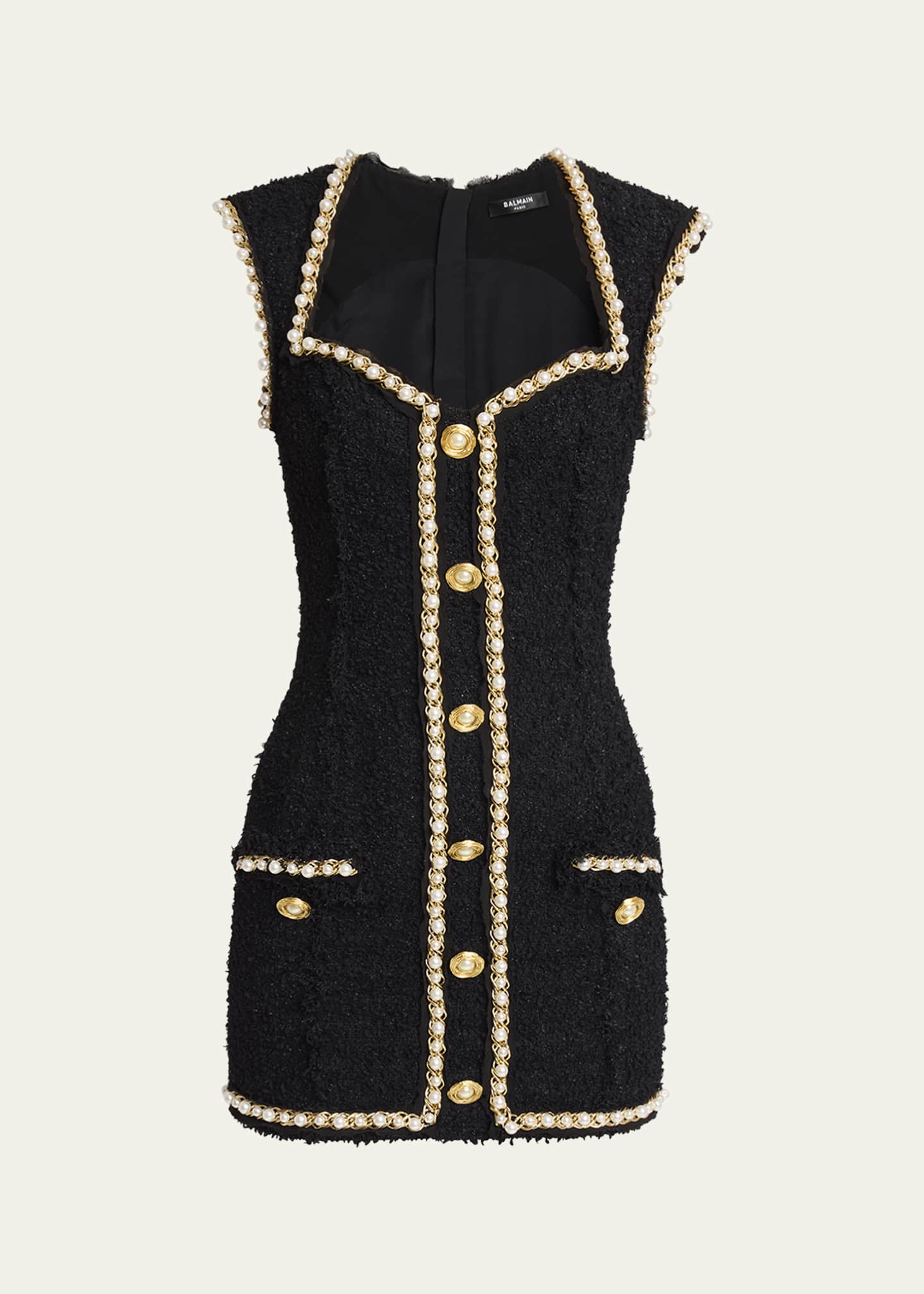 Balmain Tweed Chain and Pearl Mini Dress Image 1 of 5