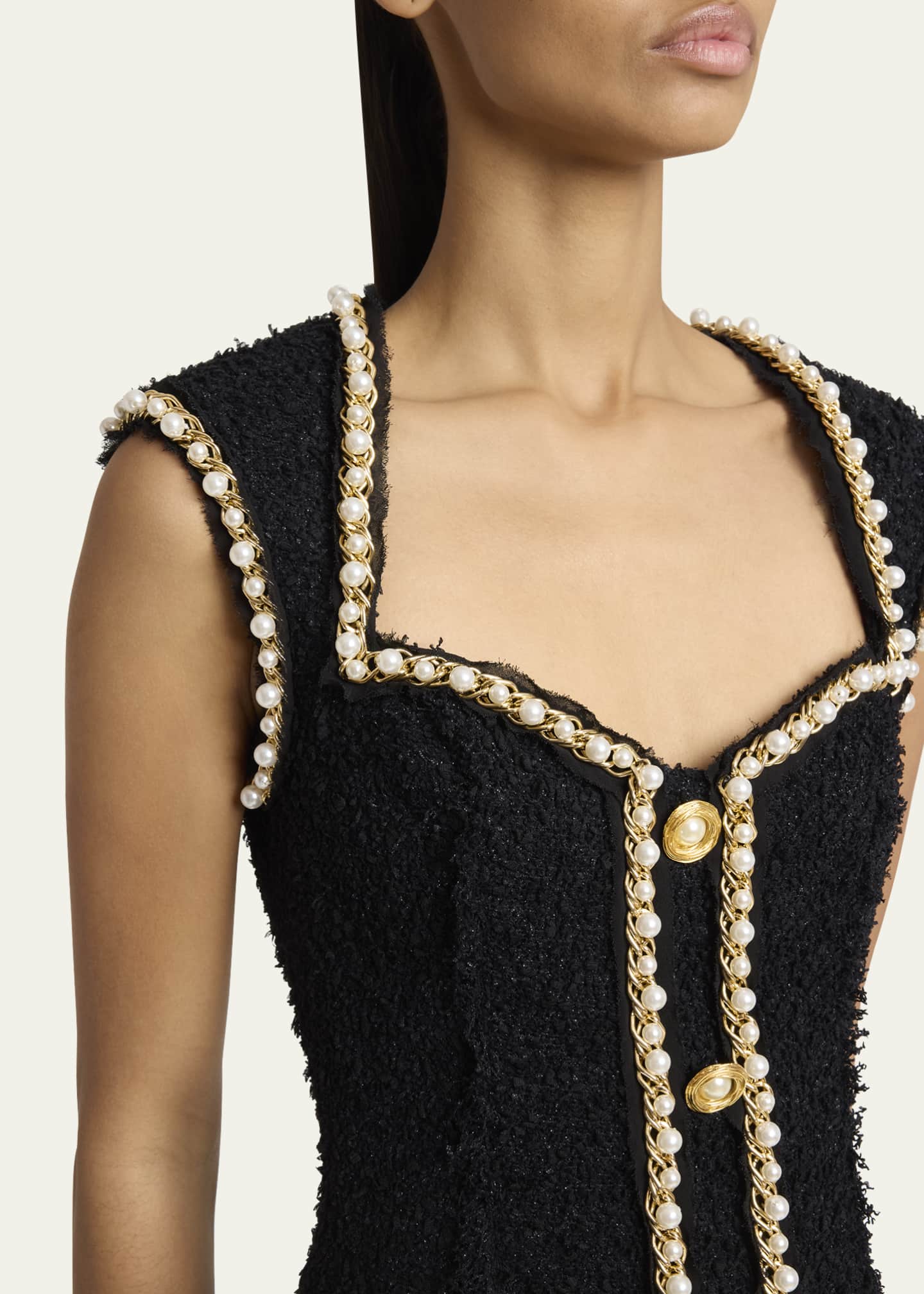 Balmain Tweed Chain and Pearl Mini Dress Image 5 of 5
