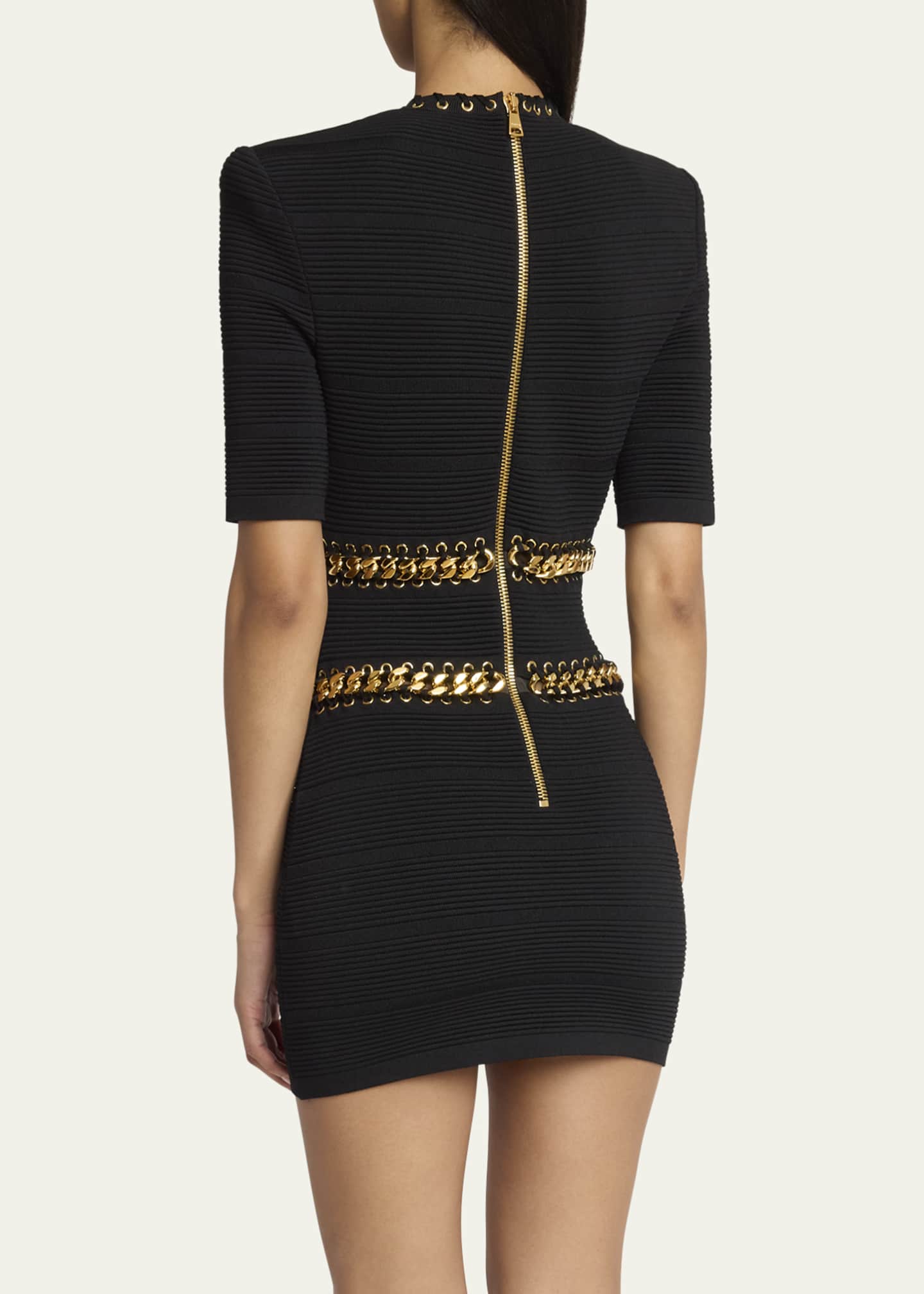 Balmain V-Neck Chain Lace-Up Mini Dress Image 3 of 5