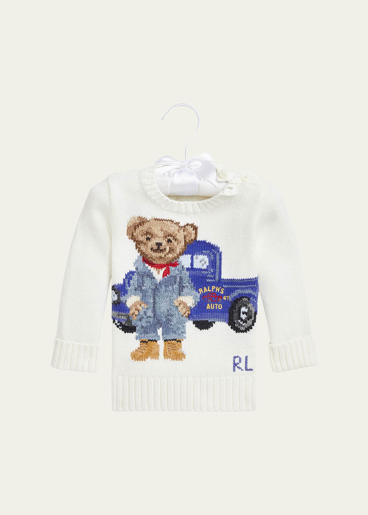 Ralph Lauren Childrenswear Boy's Polo Bear Graphic Sweater, Size 3M-24M Image 1 of 3
