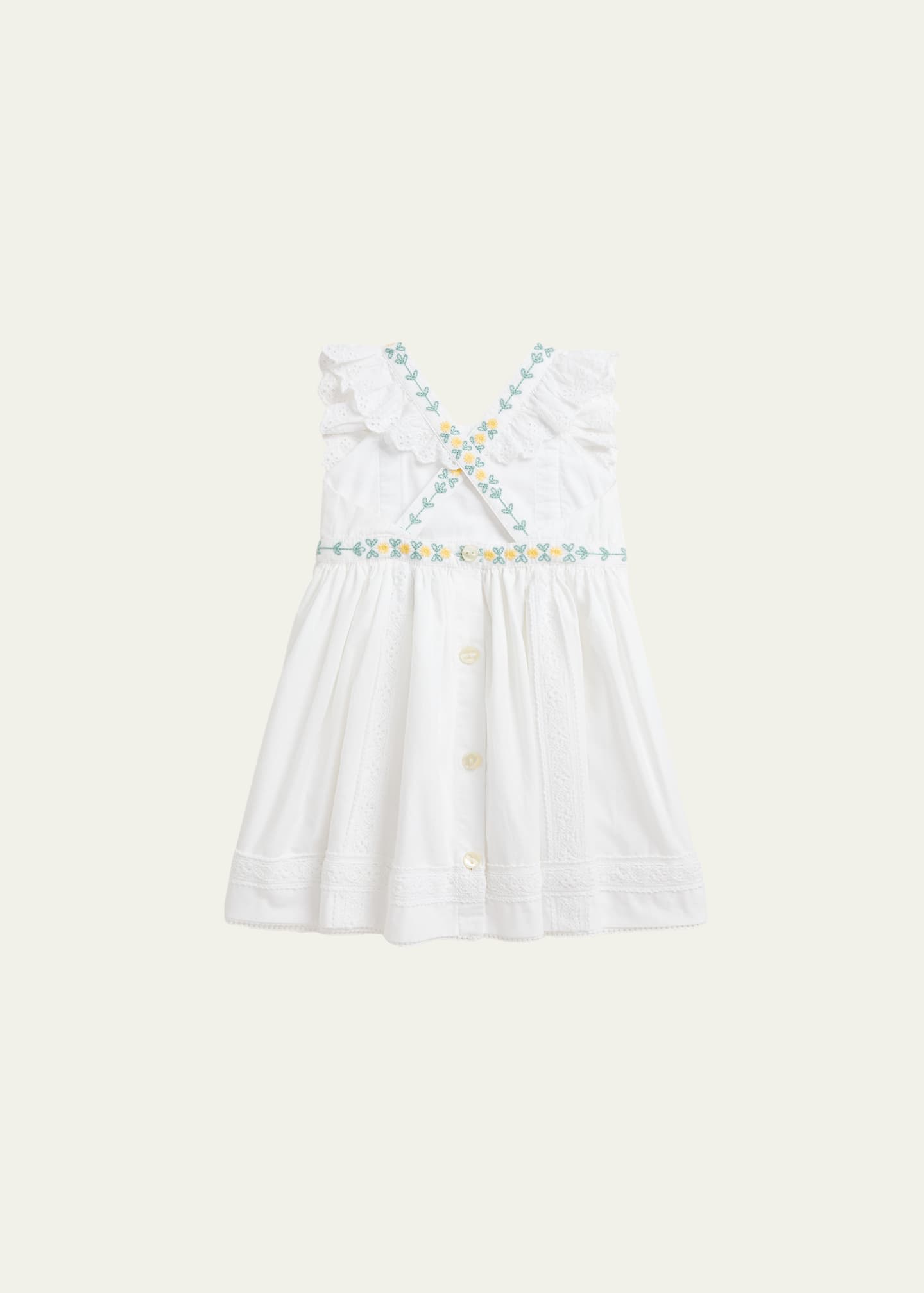 Ralph Lauren Childrenswear Girl's Eyelet Embroidered Floral Dress, Size 9M-24M Image 2 of 2
