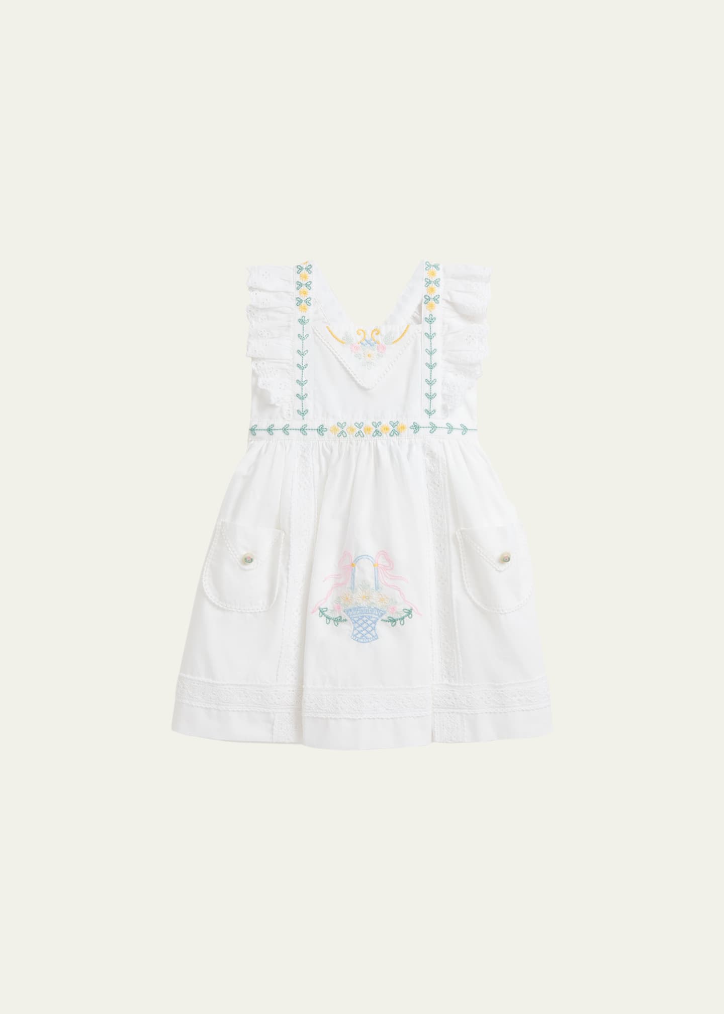 Ralph Lauren Childrenswear Girl's Eyelet Embroidered Floral Dress, Size 9M-24M Image 1 of 2