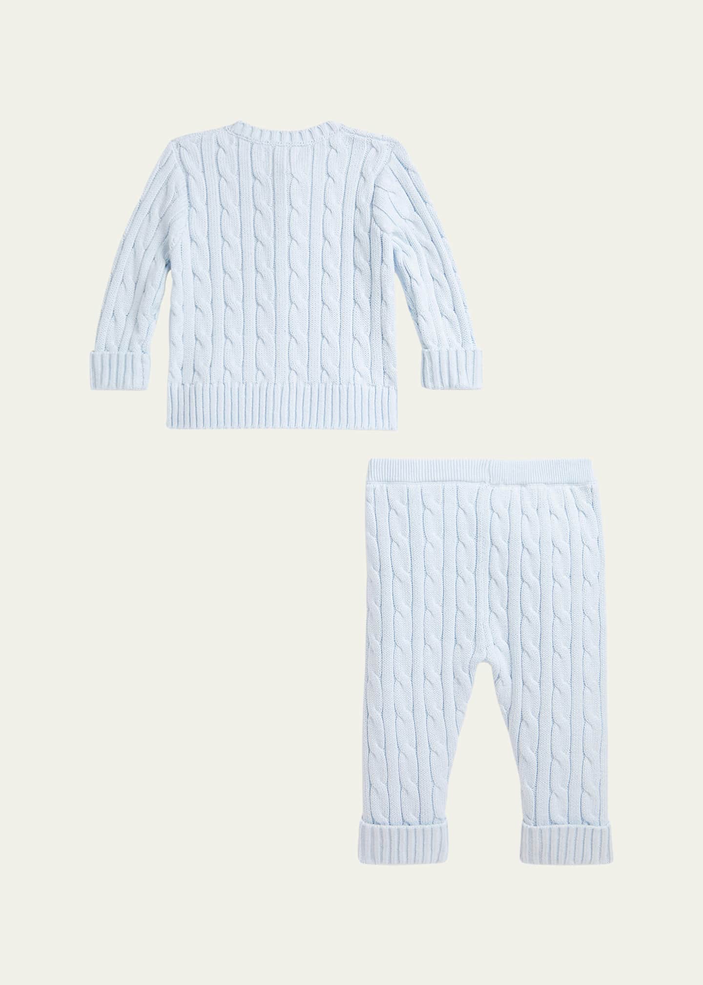 Ralph Lauren Childrenswear Kid's Cotton Cable Knit Sweater & Pants Set, Size Newborn-24M Image 2 of 2