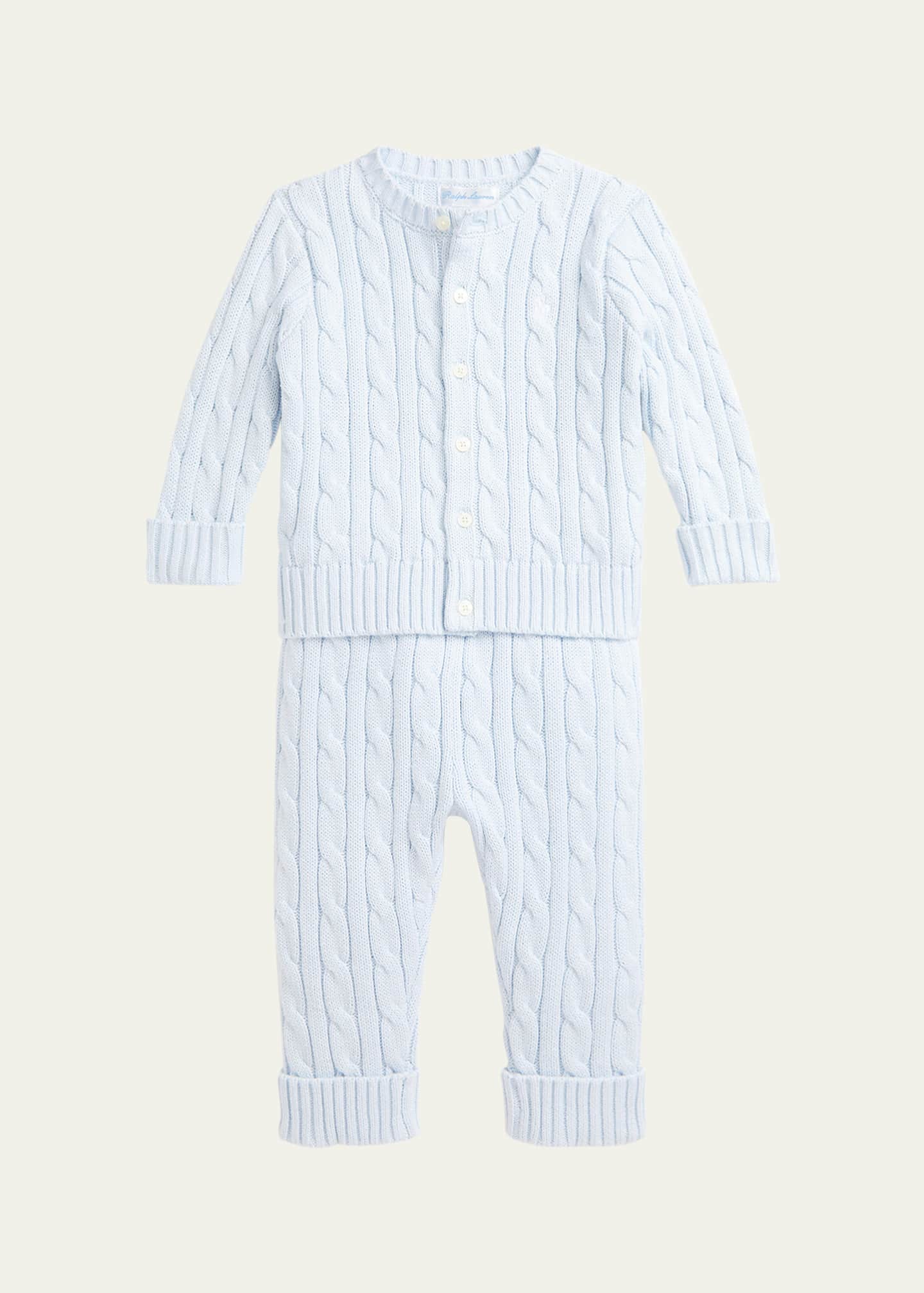 Ralph Lauren Childrenswear Kid's Cotton Cable Knit Sweater & Pants Set, Size Newborn-24M Image 1 of 2