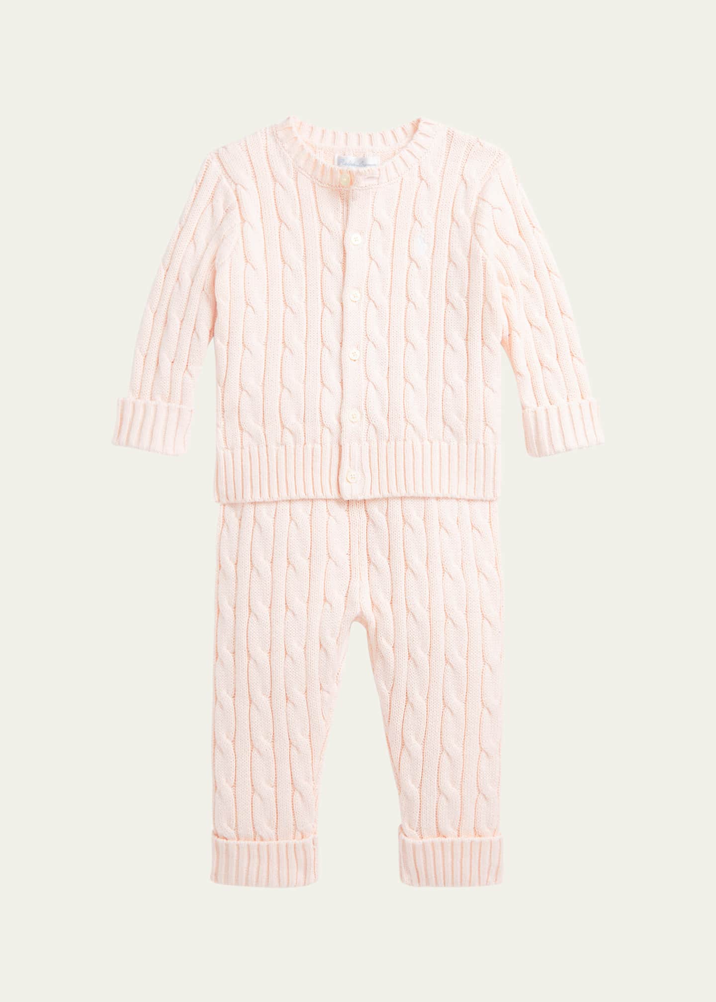 Ralph Lauren Childrenswear Kid's Cotton Cable Knit Sweater & Pants Set, Size Newborn-24M Image 1 of 2