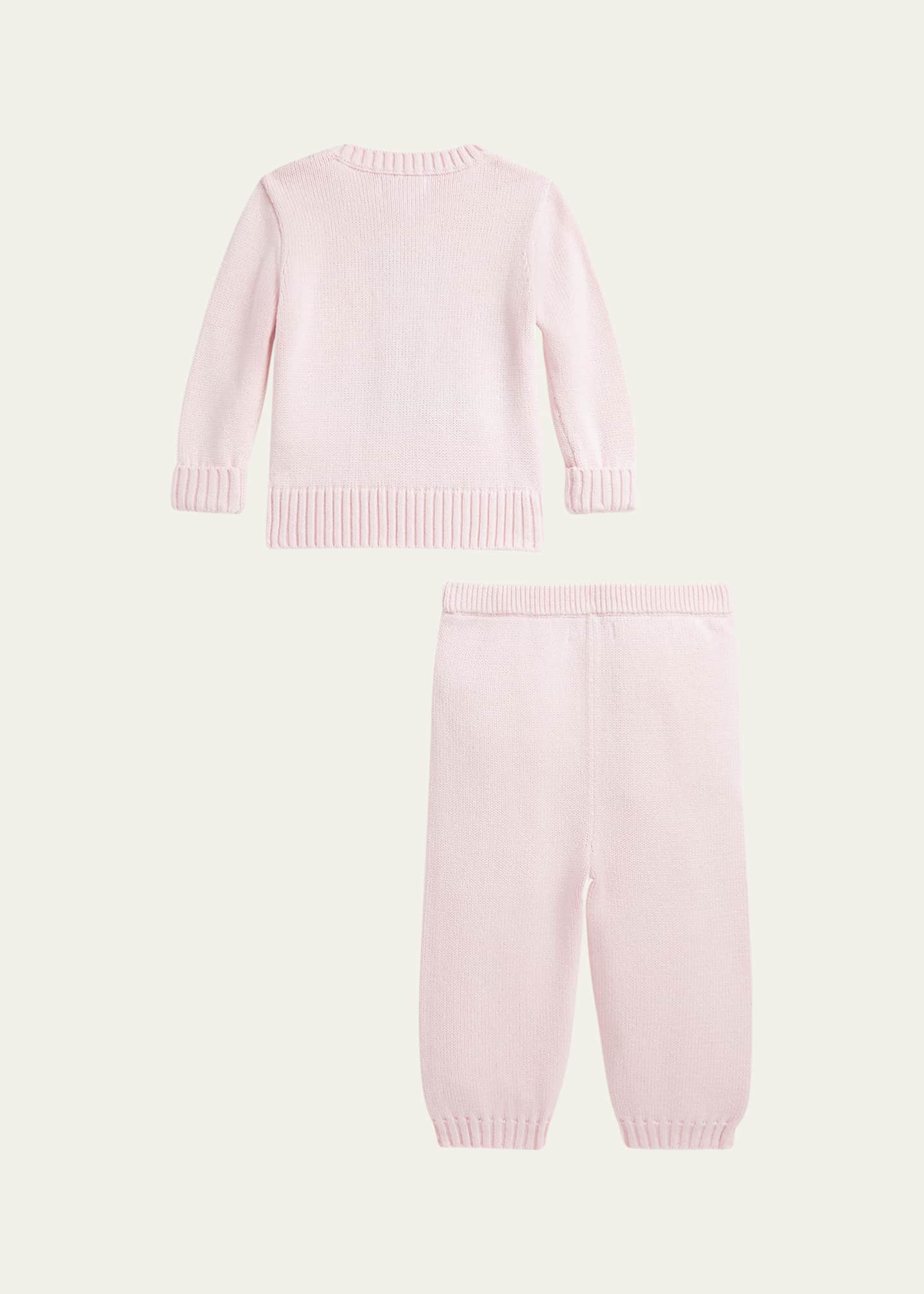 Ralph Lauren Childrenswear Girl's Flag Bear Intarsia Knit Sweater and Pants Set, Size 3M-24M Image 2 of 2