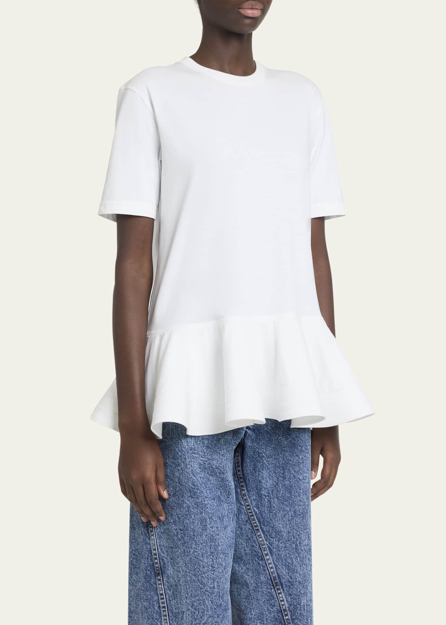 Tシャツ・カットソー ALAIA FW25 PEPLUM TOP (AA9H1235M922B 995) ALAIA Short-Sleeve Peplum T-Shirt - Bergdorf Goodman