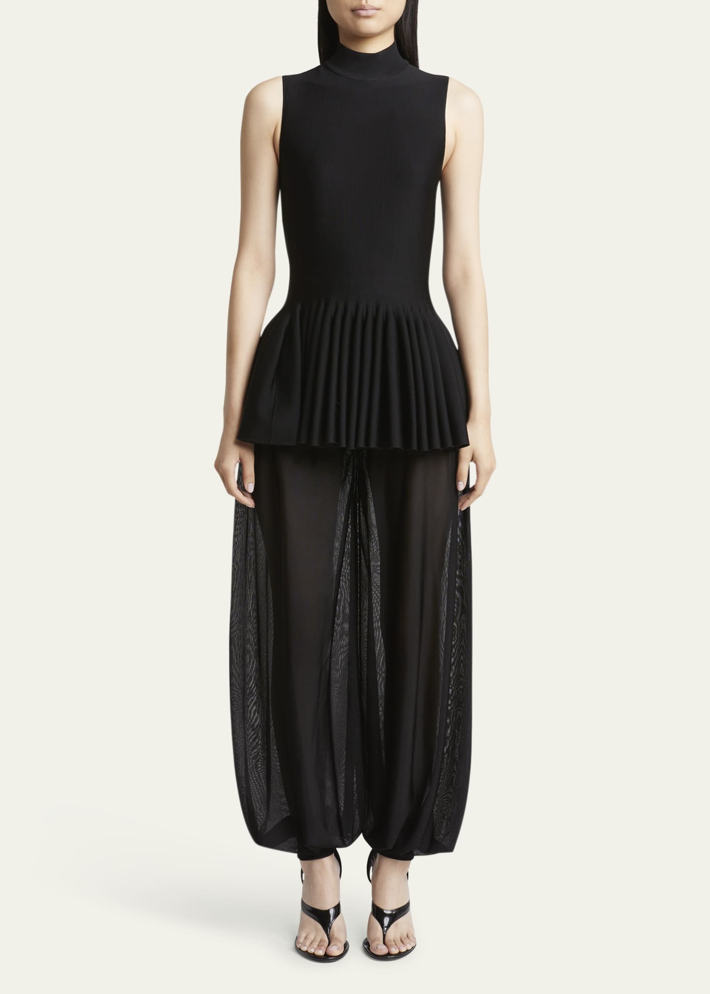 ALAIA High-Neck Pleated Peplum Top Image 2 of 5