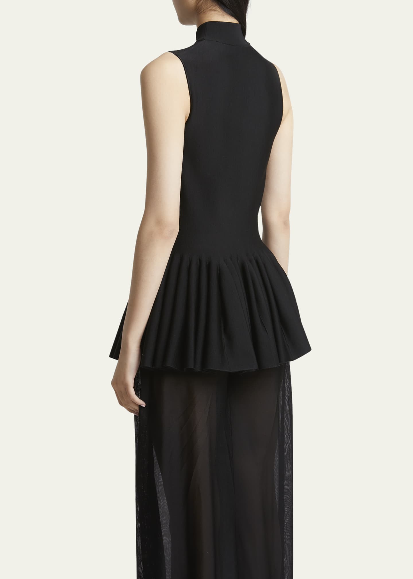 ALAIA High-Neck Pleated Peplum Top Image 3 of 5