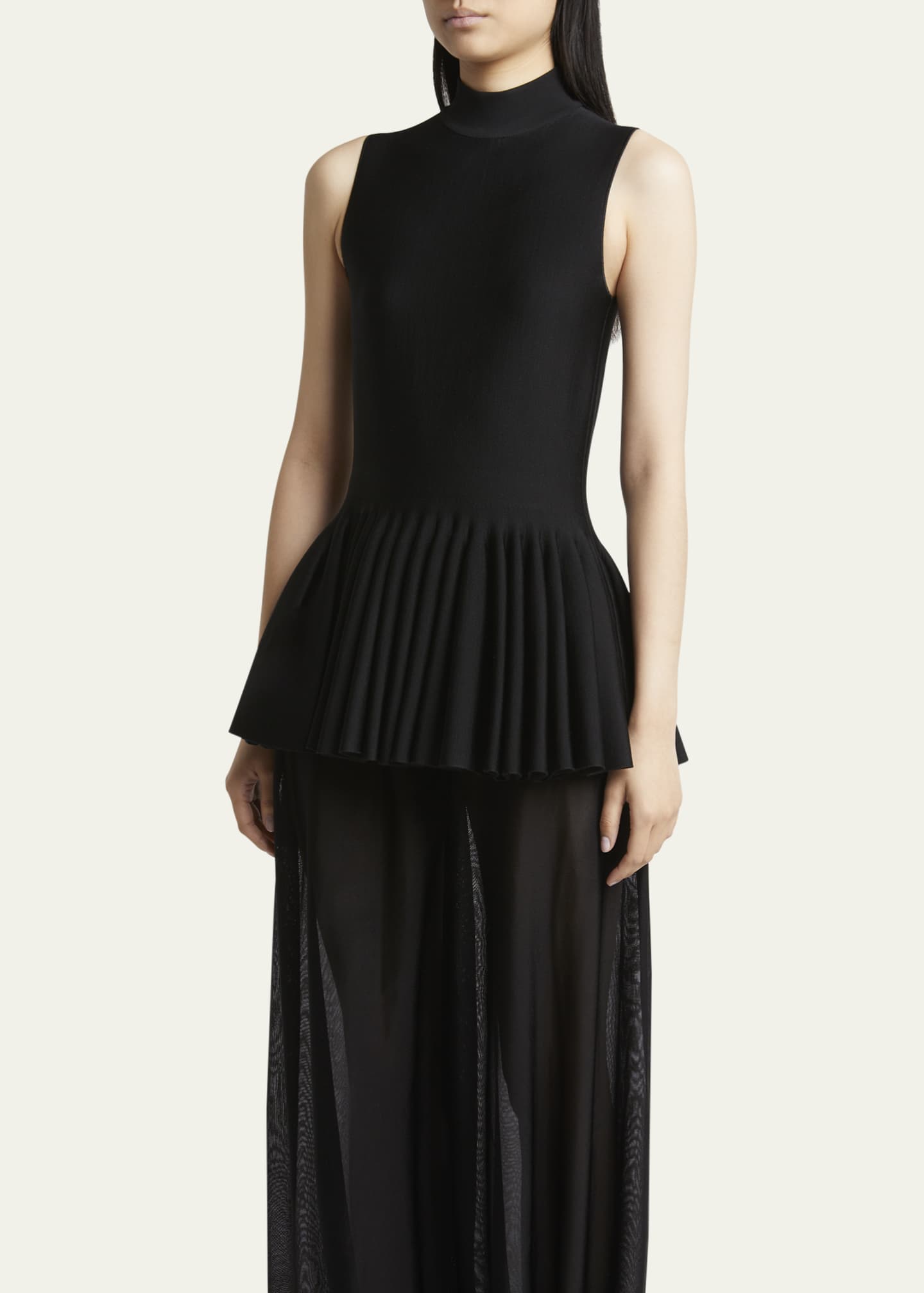 ALAIA High-Neck Pleated Peplum Top Image 4 of 5