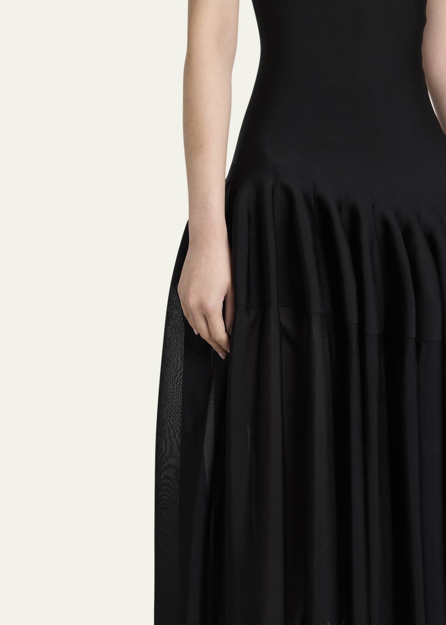 ALAIA Long Strapless Pleated Fit-Flare Dress Image 5 of 5