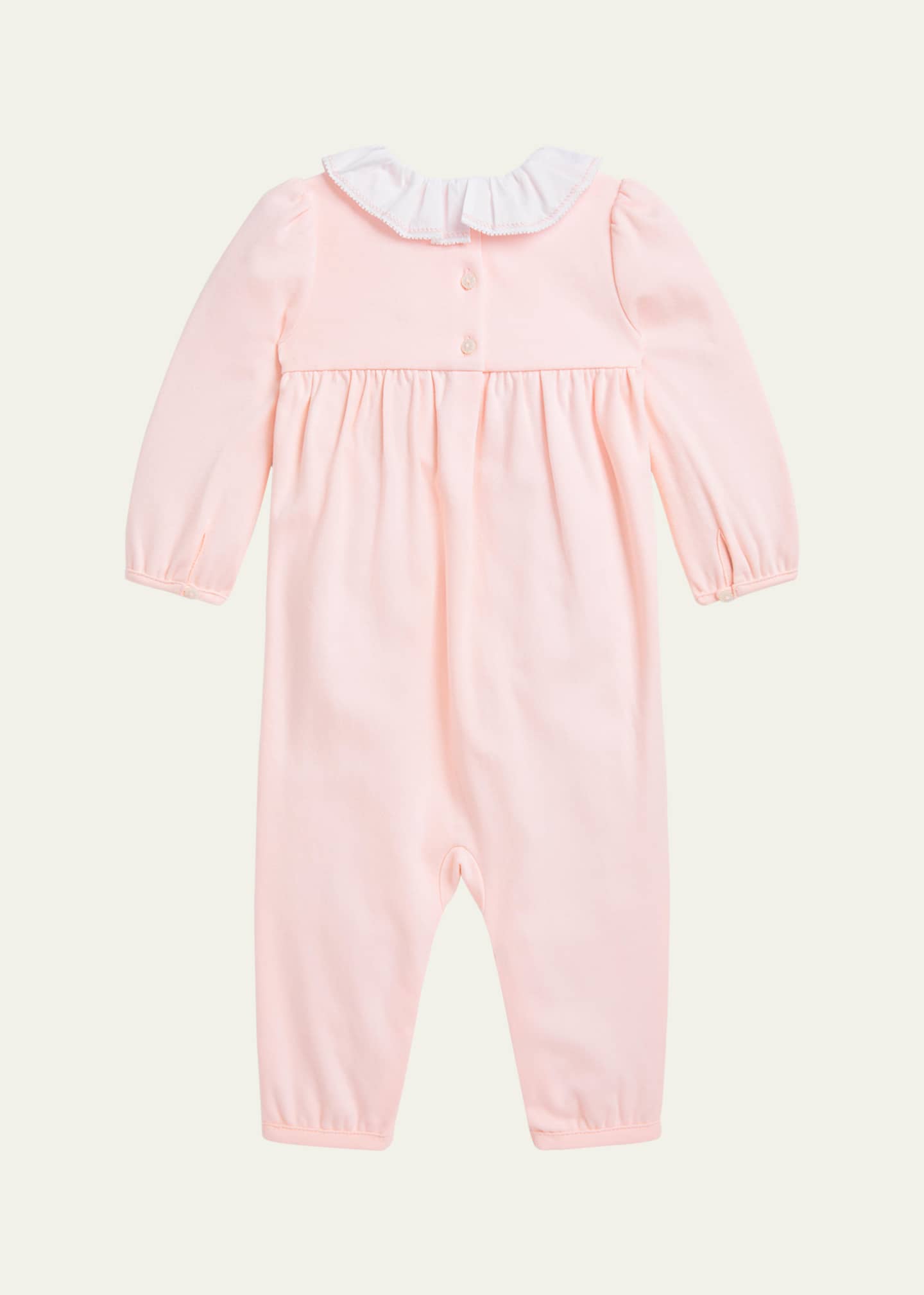 Ralph Lauren Childrenswear Girl's Smocked Embroidered Coverall, Size 3M-12M Image 2 of 3