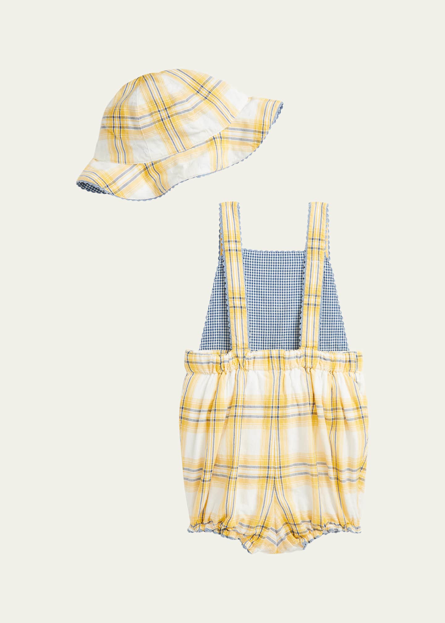 Ralph Lauren Childrenswear Girl's Plaid Dobby Cotton Shortalls, Size 3M-24M Image 2 of 2