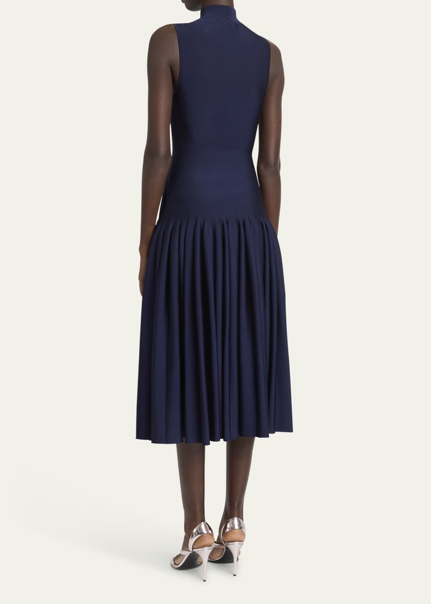 ALAIA High-Neck Pleated Knit Midi Dress Image 3 of 5