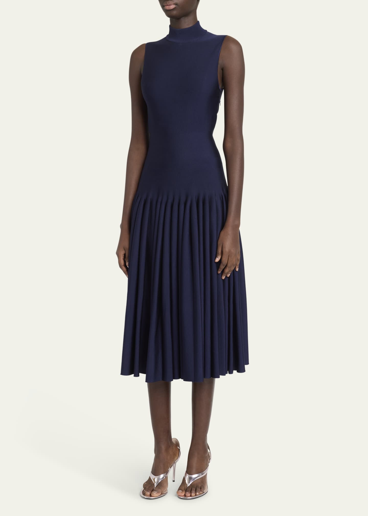 ALAIA High-Neck Pleated Knit Midi Dress Image 4 of 5
