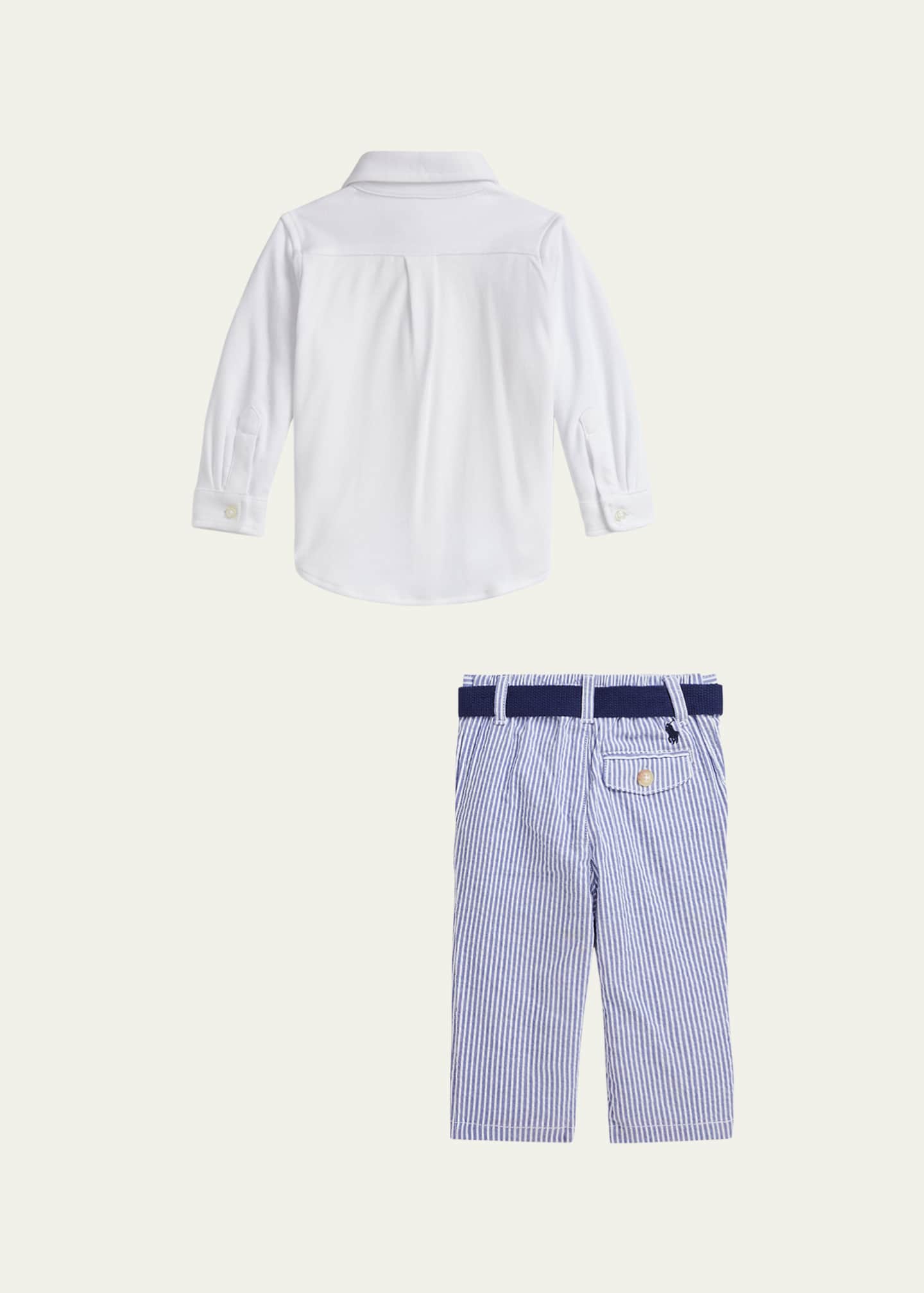 Ralph Lauren Childrenswear Kid's Cotton Shirt & Seersucker Belted Pants Set, Size 3M-24M Image 2 of 2