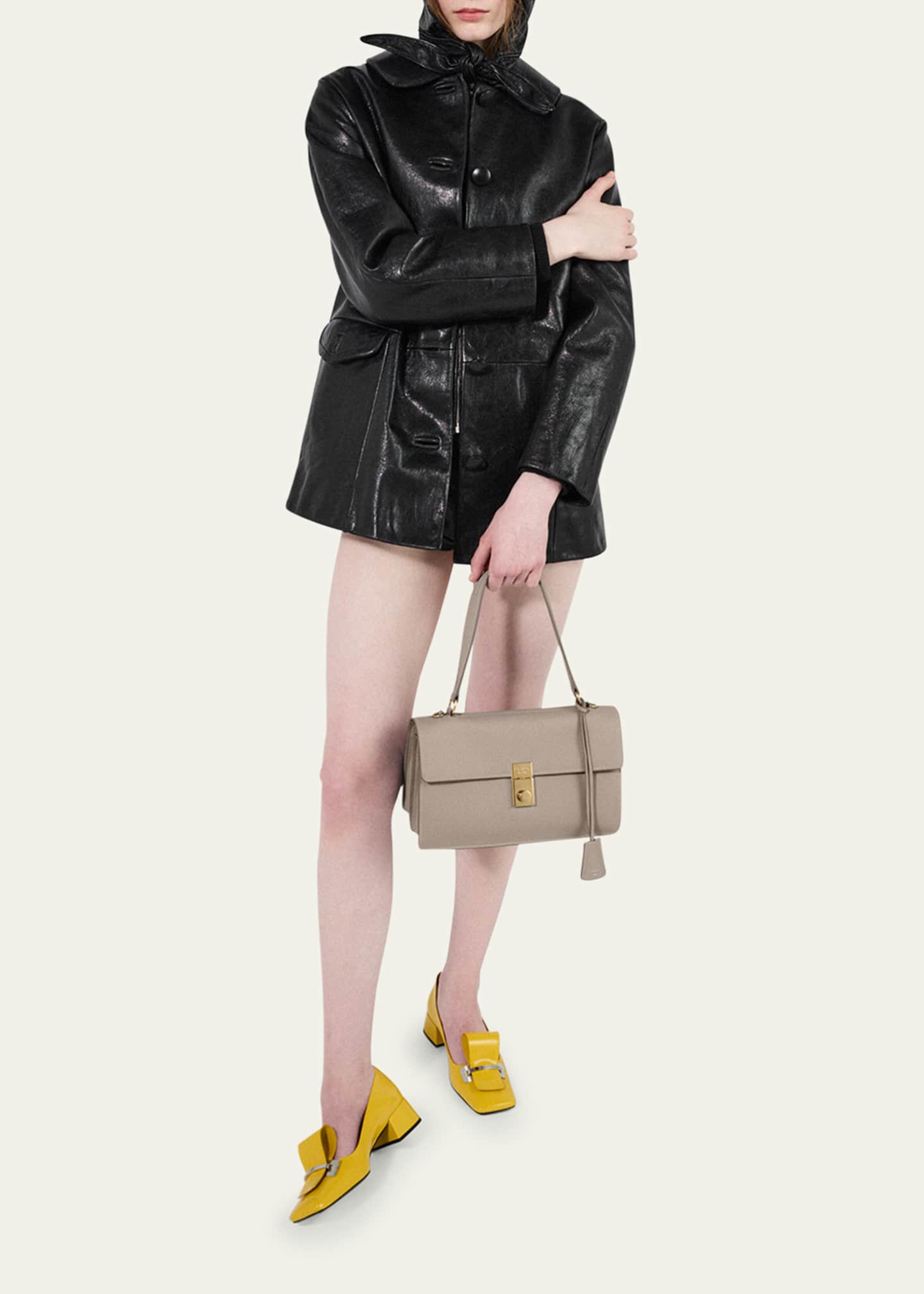 Prada Sound Medium Soft Leather Top-Handle Bag Image 5 of 5