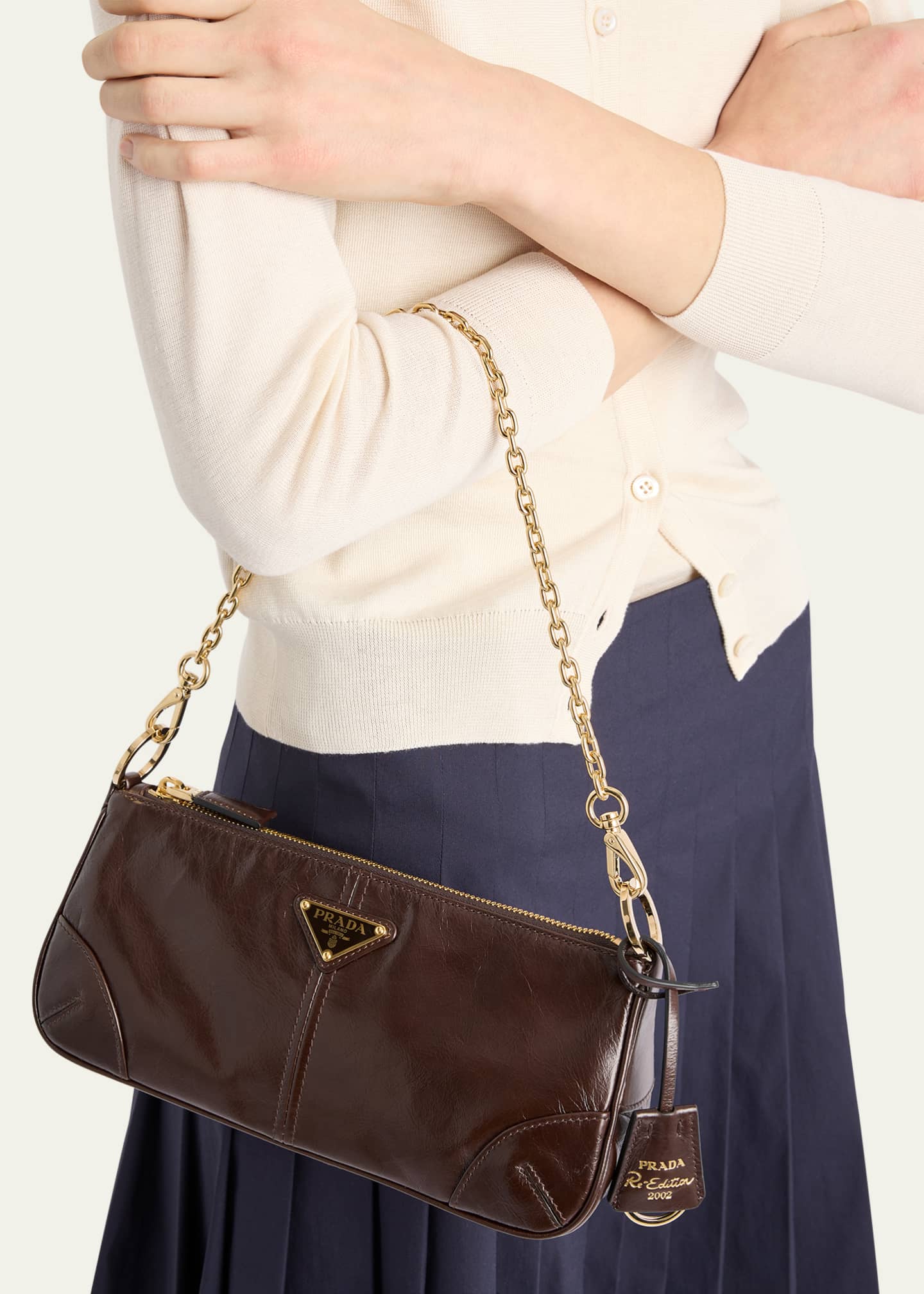 Prada Distressed Leather Shoulder Bag Image 2 of 5