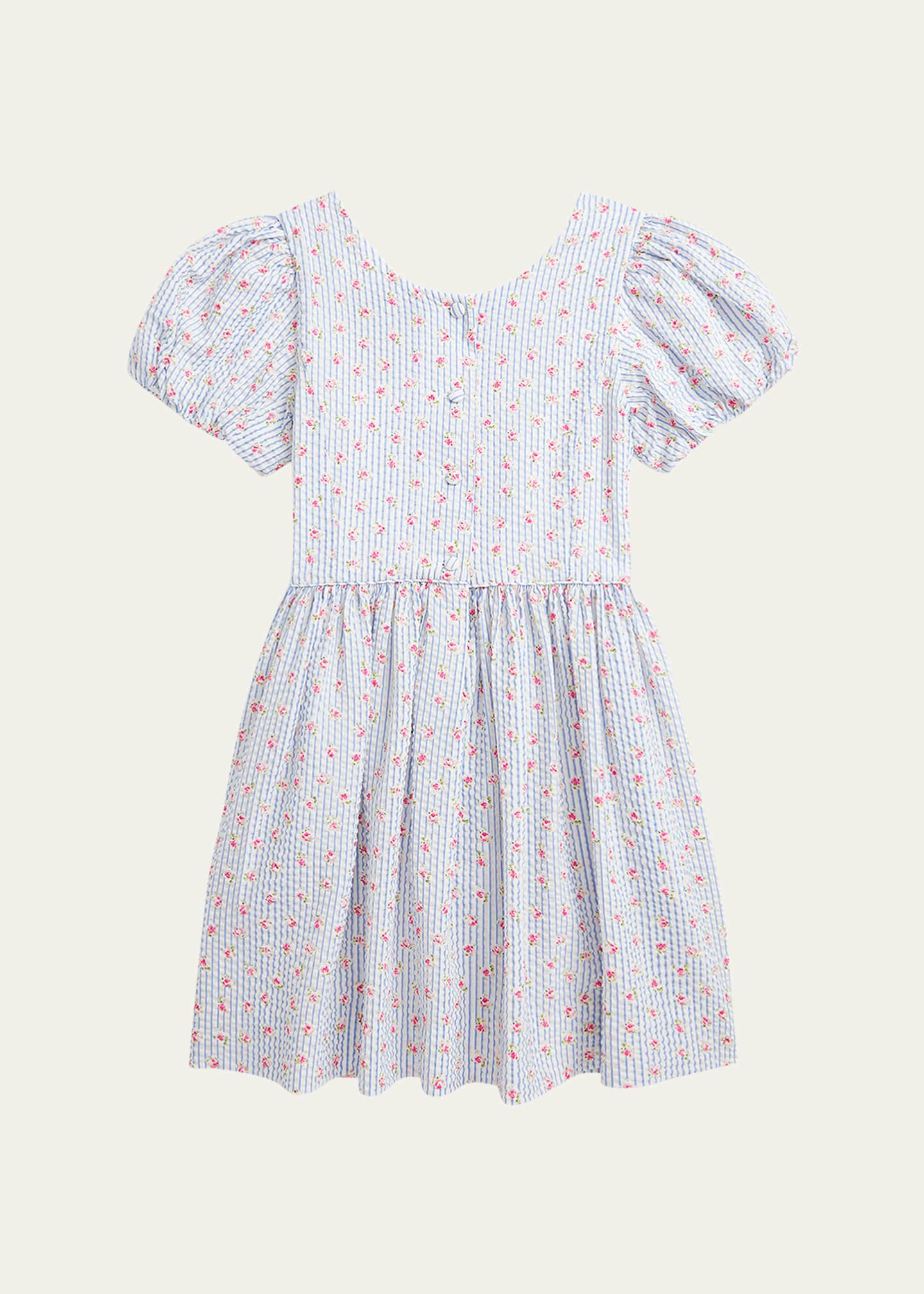 Ralph Lauren Childrenswear Girl's Striped Floral-Print Seersucker Dress, Size 2-6X Image 2 of 2